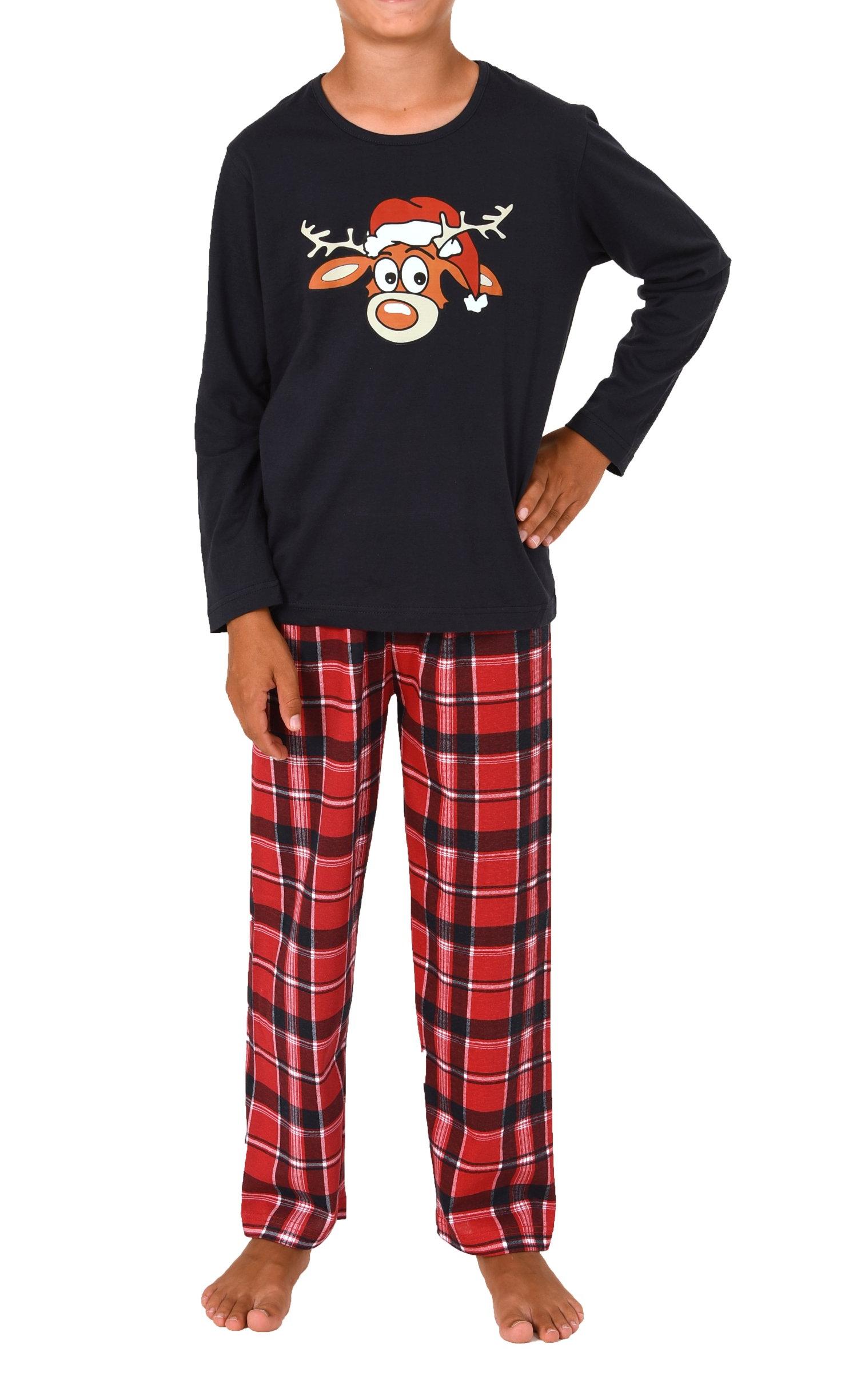 Normann Kinder UNISEX langarm Weihnachts Schlafanzug Pyjama mit lustigen Renntier Motiv