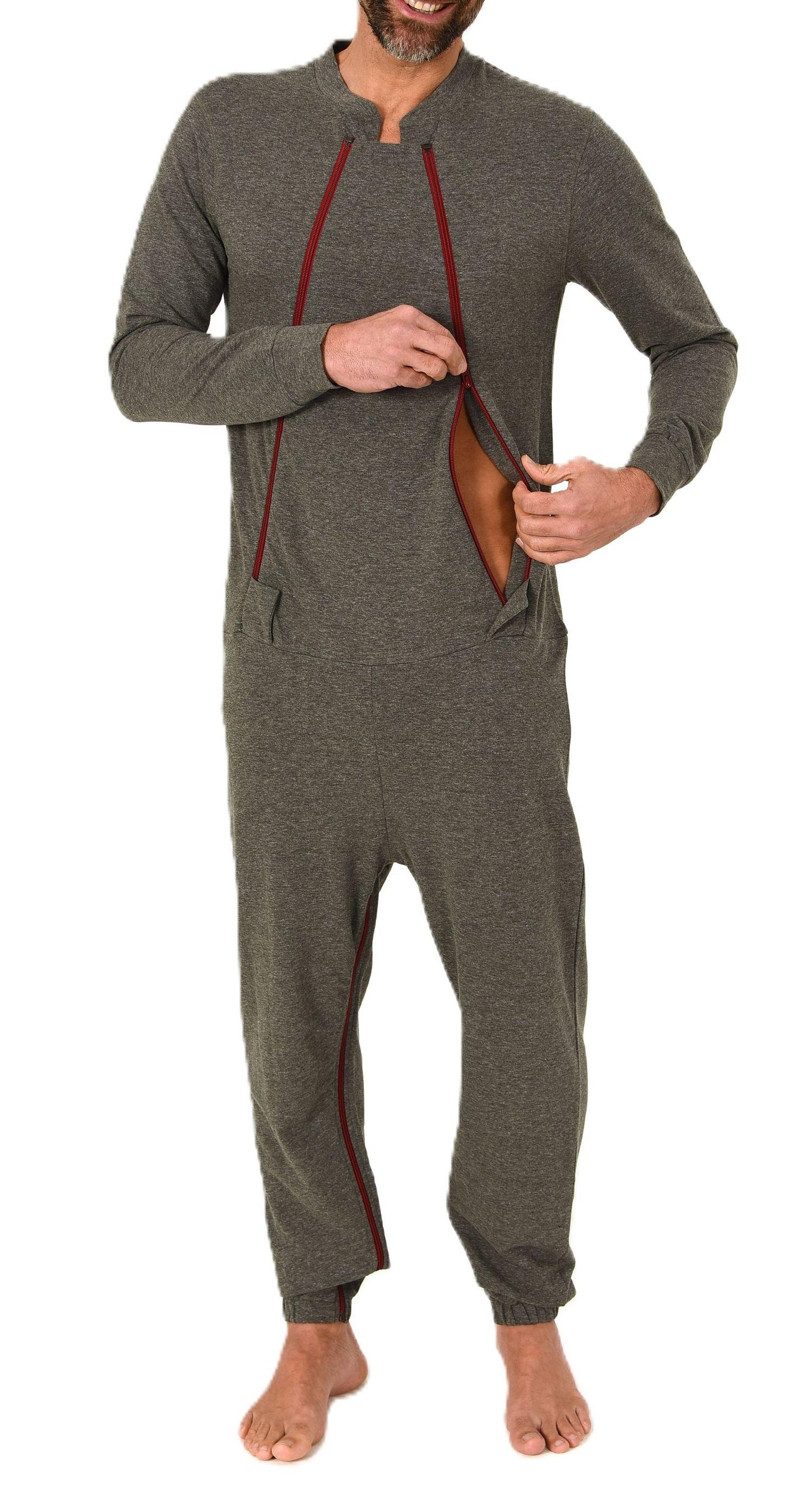 Herren Pflegeoverall langarm Einteiler Schlafanzug mit Reissverschluss Vorne und am Bein Herren Pflegeoverall langarm Einteiler Schlafanzug mit Reissverschluss Vorne und am Bein