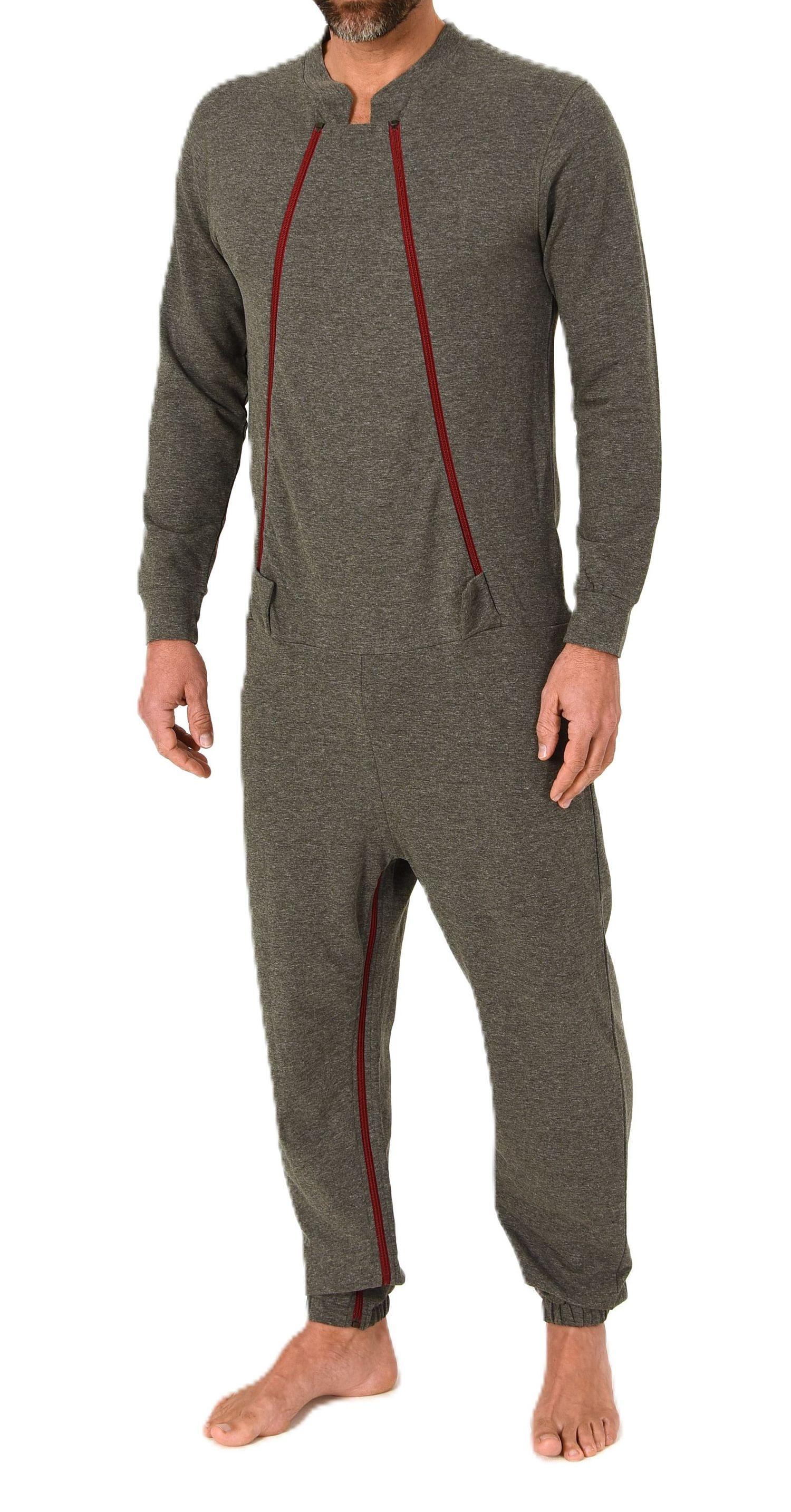 Herren Pflegeoverall langarm Einteiler Schlafanzug mit Reissverschluss Vorne und am Bein
