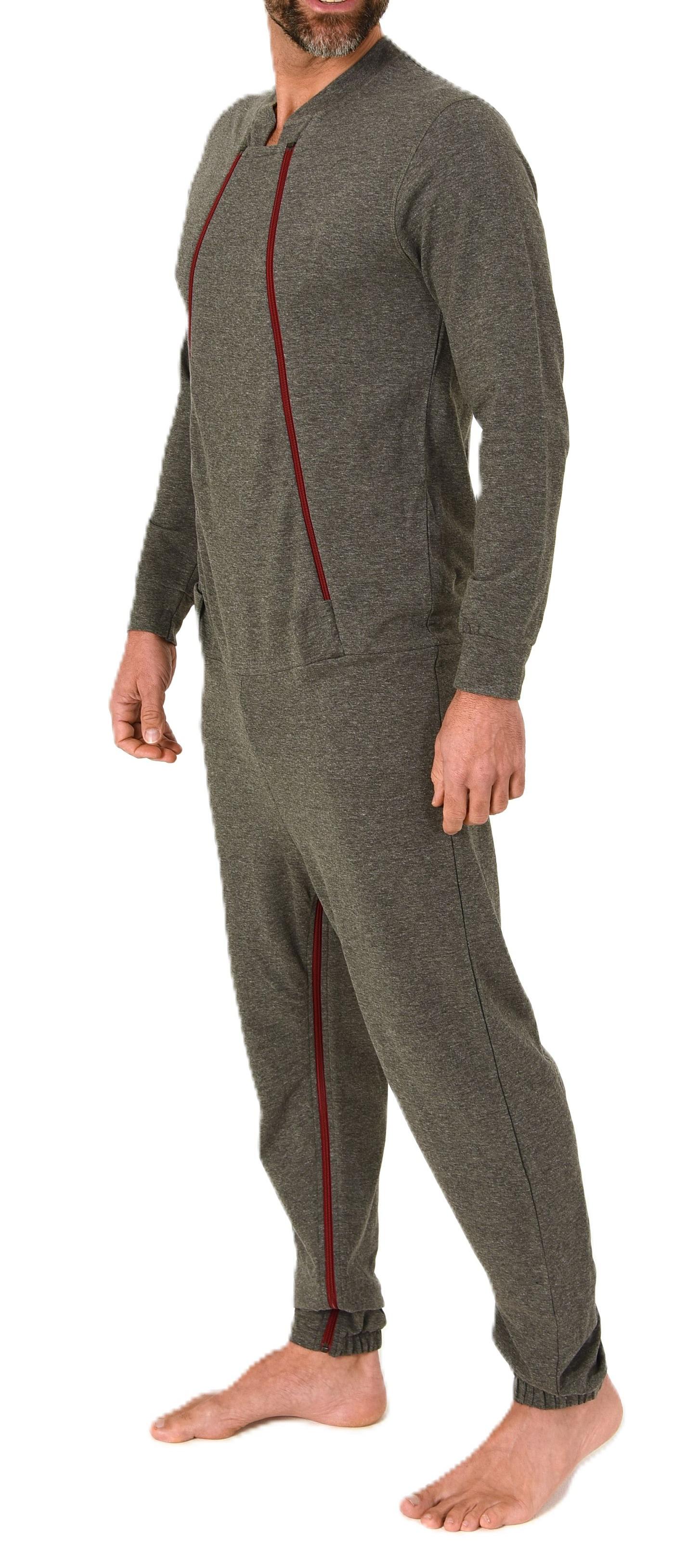 Herren Pflegeoverall langarm Einteiler Schlafanzug mit Reissverschluss Vorne und am Bein