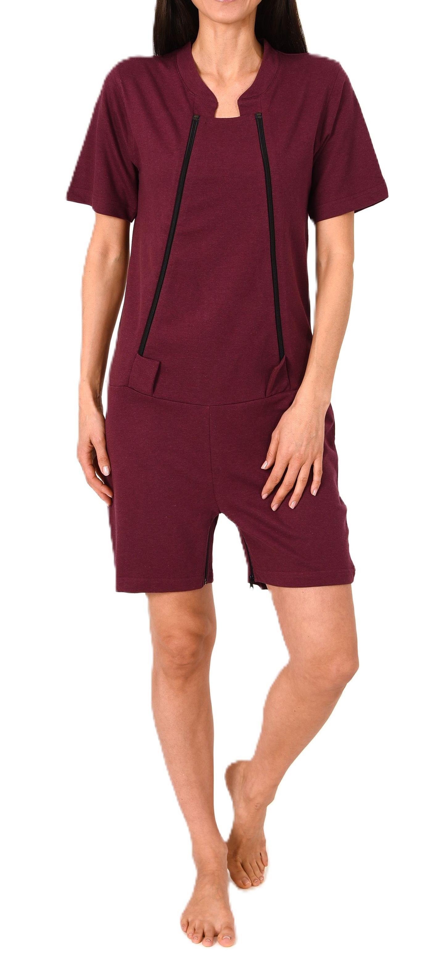 Damen Pflegeoverall kurzarm Einteiler Schlafanzug mit Reissverschluss Vorne und am Bein Damen Pflegeoverall kurzarm Einteiler Schlafanzug mit Reissverschluss Vorne und am Bein
