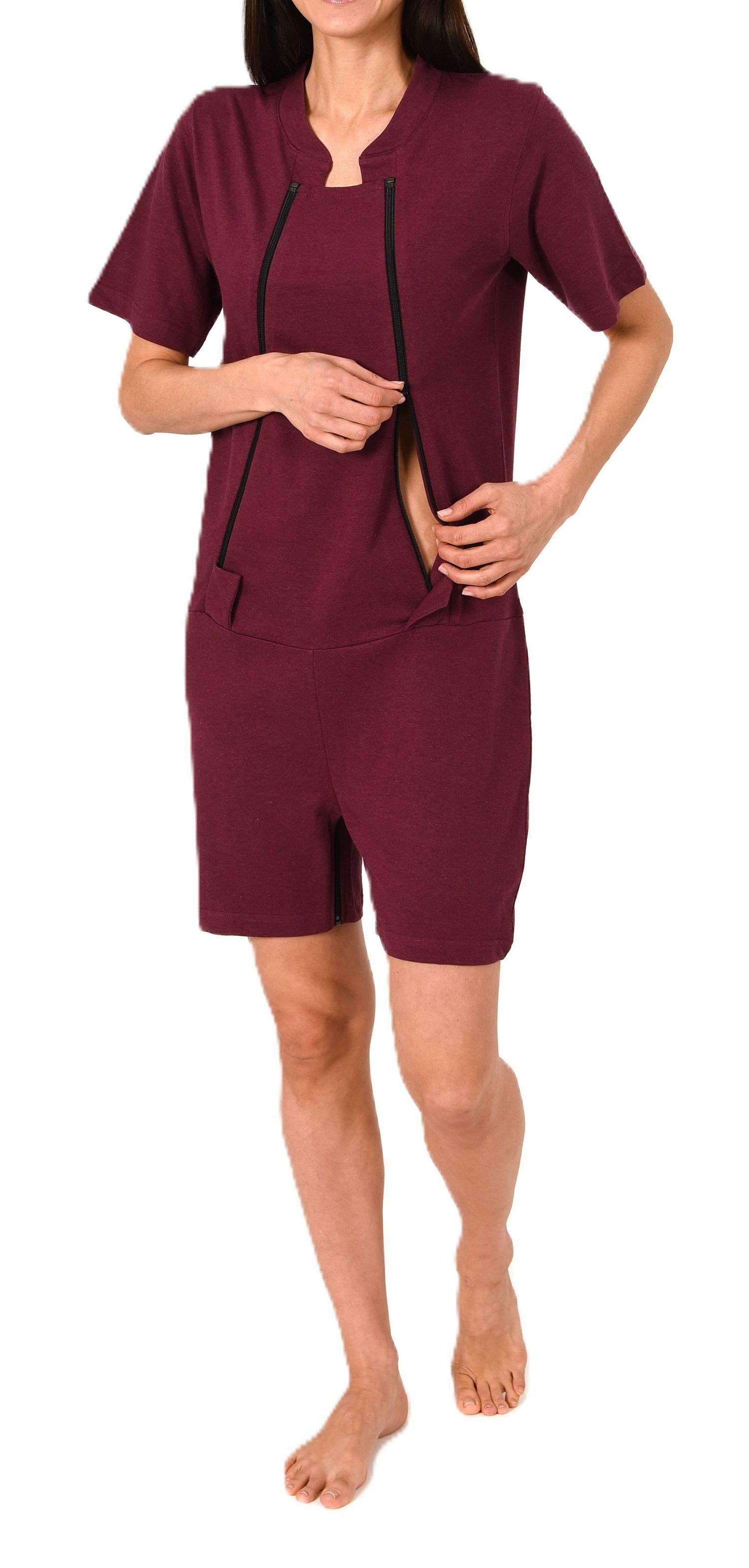 Damen Pflegeoverall kurzarm Einteiler Schlafanzug mit Reissverschluss Vorne und am Bein Damen Pflegeoverall kurzarm Einteiler Schlafanzug mit Reissverschluss Vorne und am Bein