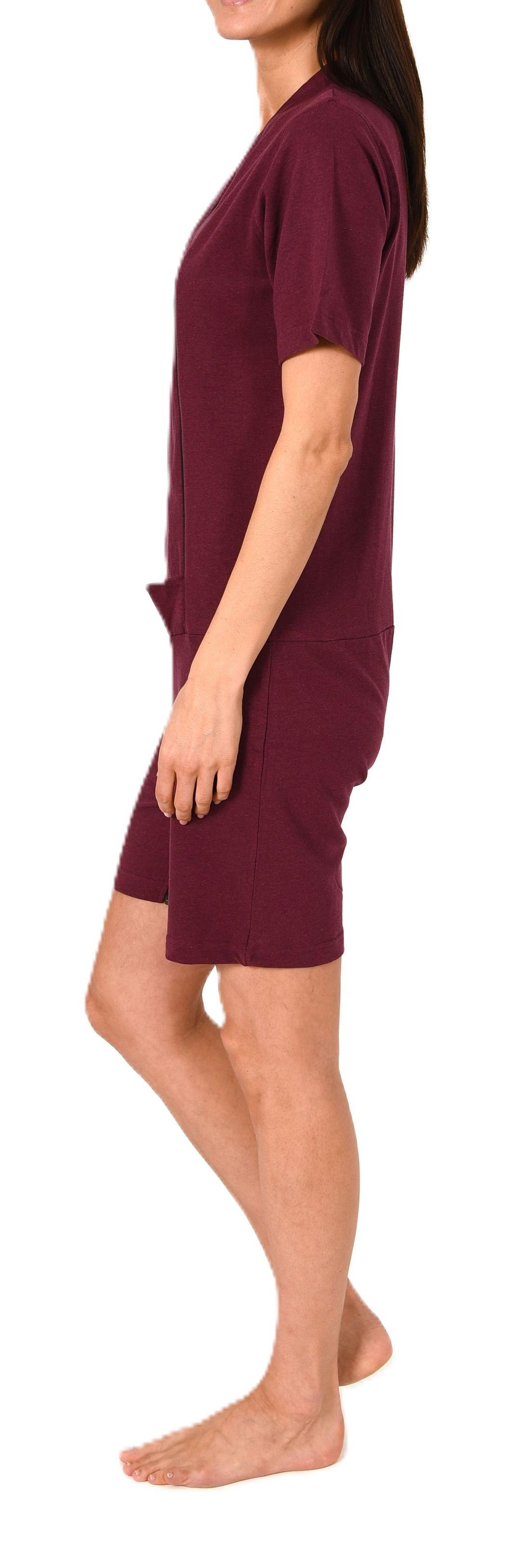 Damen Pflegeoverall kurzarm Einteiler Schlafanzug mit Reissverschluss Vorne und am Bein