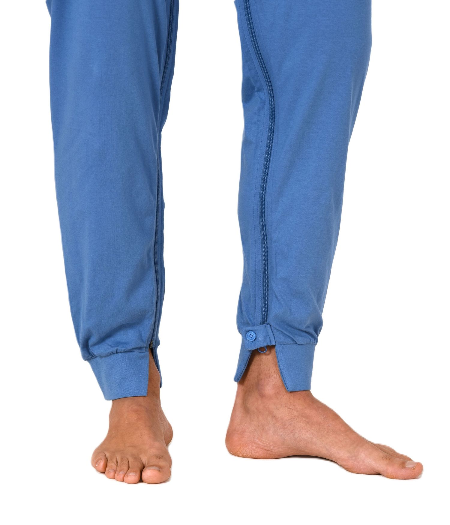 Herren Pflegeoverall langarm Einteiler Schlafanzug mit Reißverschluss am Bein Herren Pflegeoverall langarm Einteiler Schlafanzug mit Reißverschluss am Bein