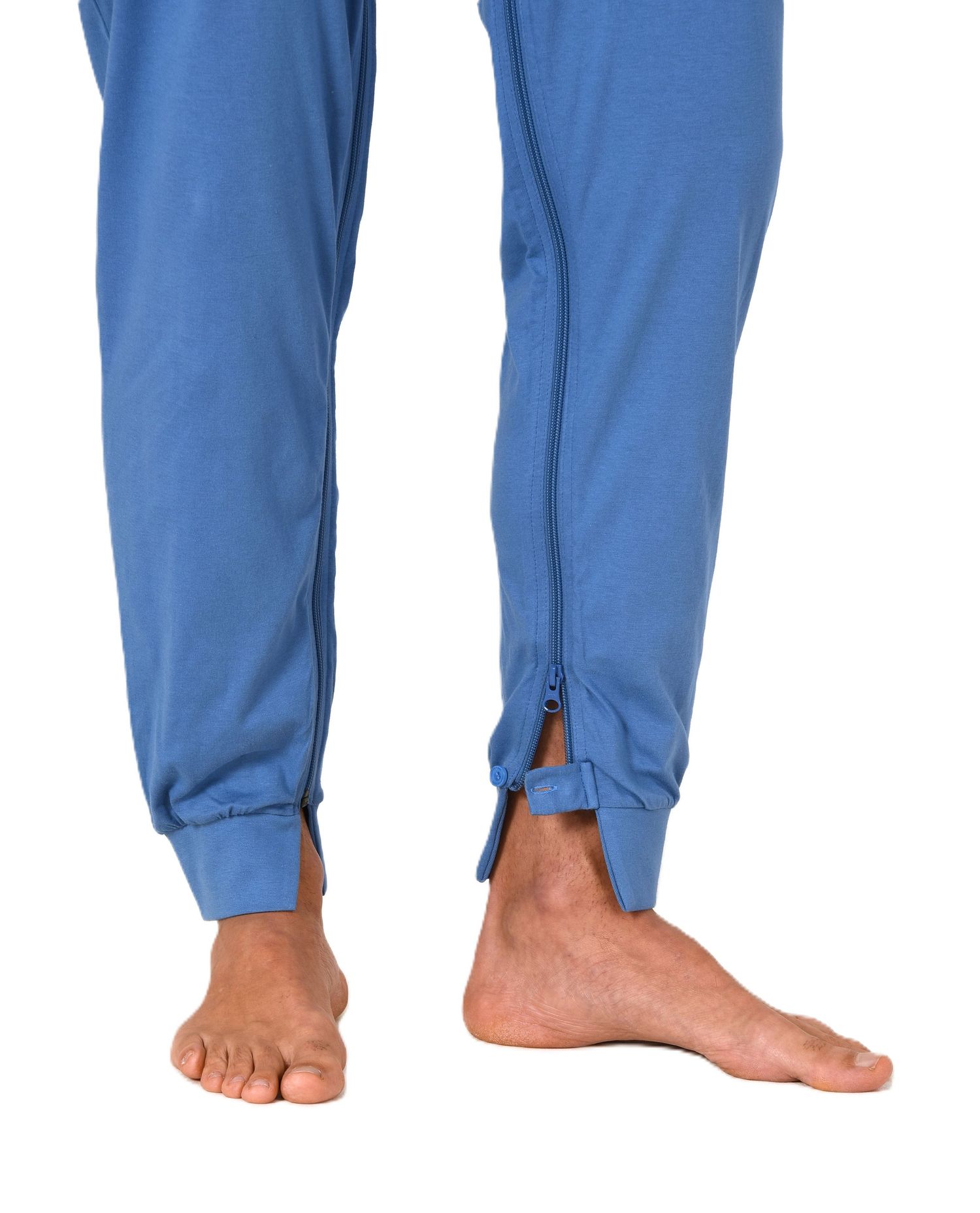 Herren Pflegeoverall langarm Einteiler Schlafanzug mit Reißverschluss am Bein