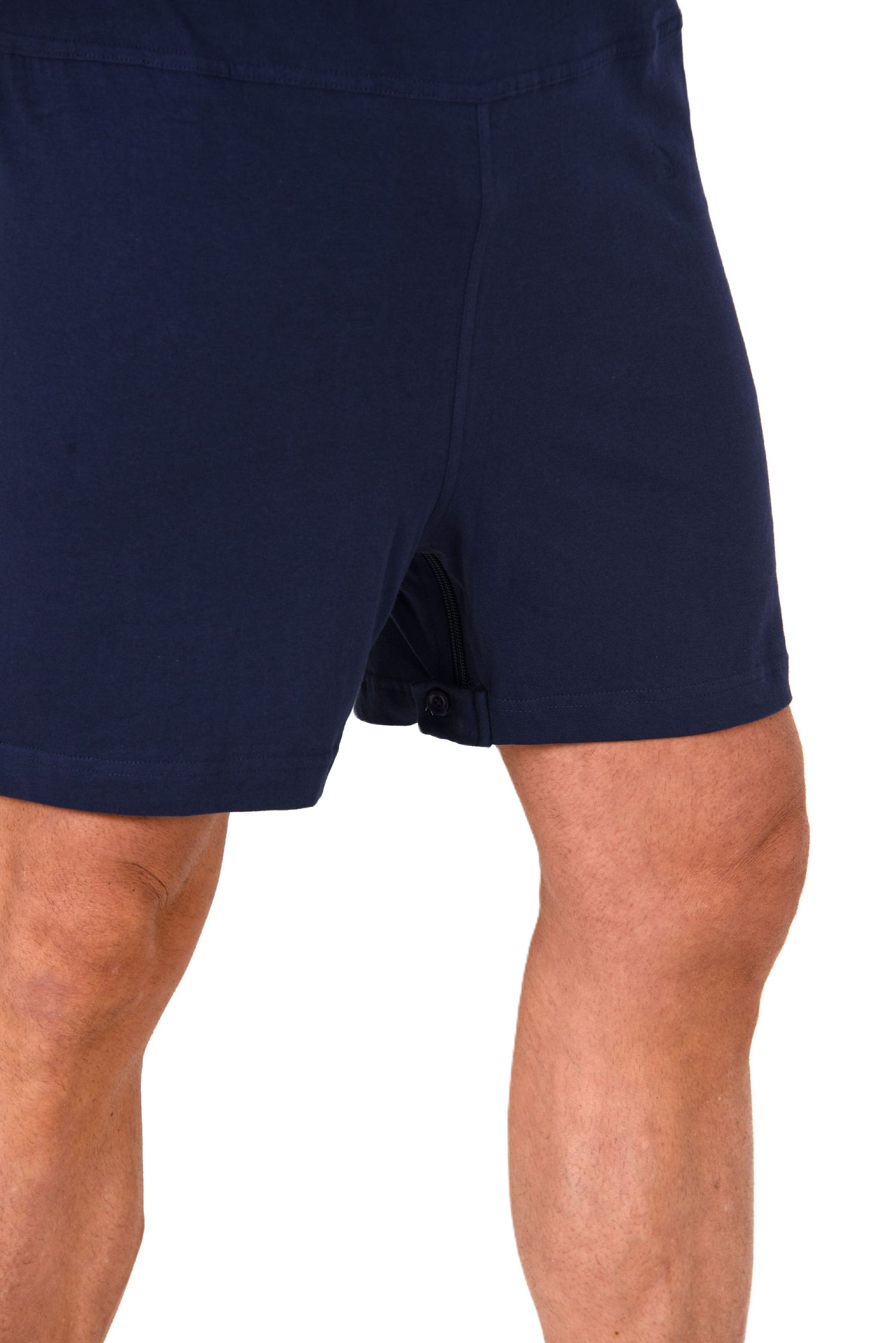 Herren Pflegeoverall kurzarm Einteiler Schlafanzug mit Reißverschluss am Bein Herren Pflegeoverall kurzarm Einteiler Schlafanzug mit Reißverschluss am Bein