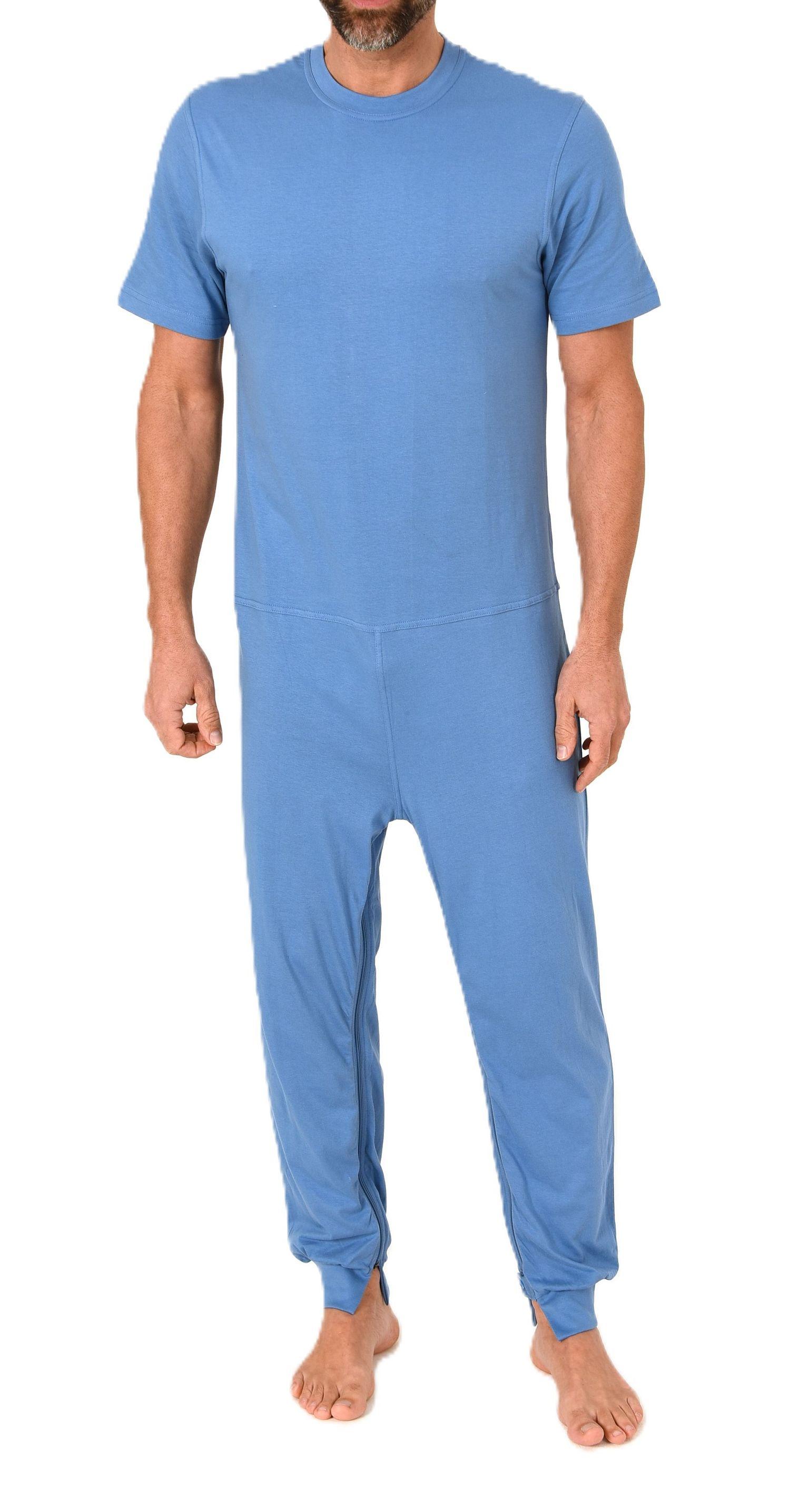Herren Pflegeoverall kurzarm Schlafanzug mit langen Bein und Reißverschluss am Bein