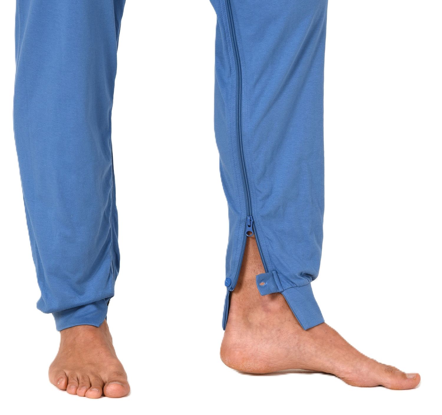 Herren Pflegeoverall langarm Einteiler Schlafanzug mit Reissverschluss am Rücken und Bein