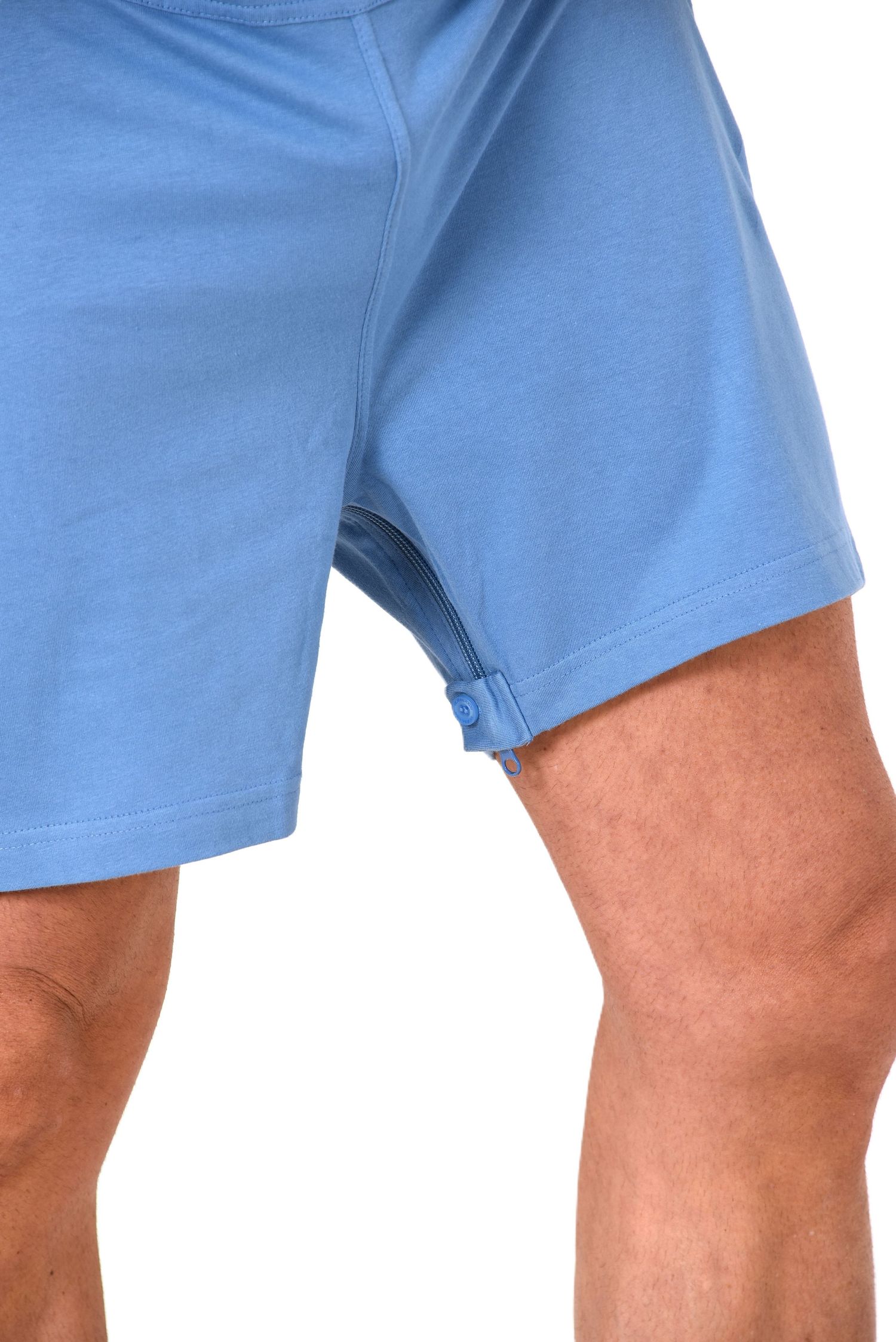 Herren Pflegeoverall kurzarm Einteiler Schlafanzug mit Reissverschluss am Rücken und Bein