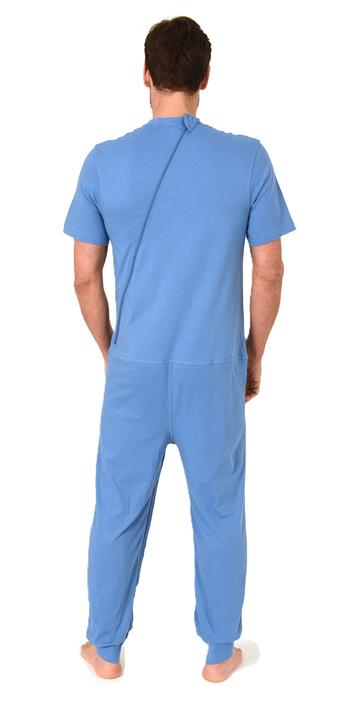 Herren Pflegeoverall kurzarm Pyjama mit langen Bein und Reißverschluss am Rücken und Bein