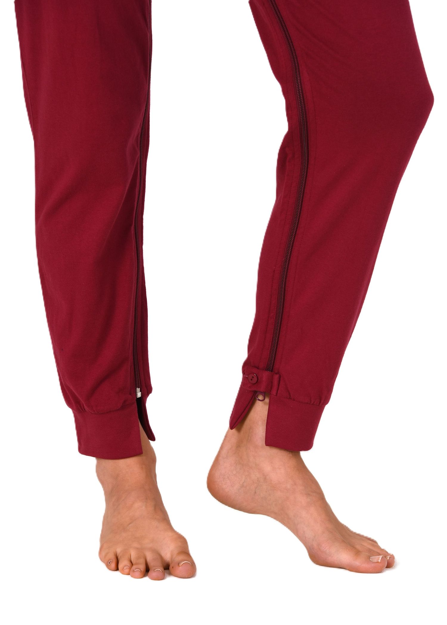 Damen Pflegeoverall langarm Einteiler Schlafanzug mit Reißverschluss am Bein Damen Pflegeoverall langarm Einteiler Schlafanzug mit Reißverschluss am Bein