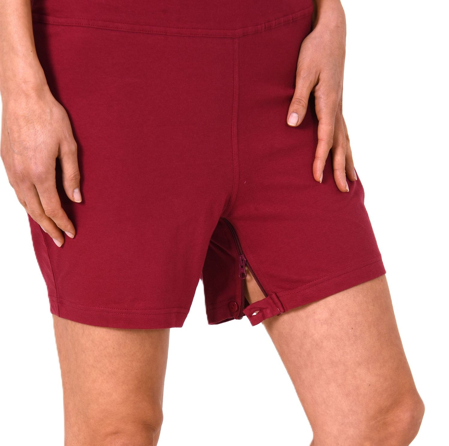 Damen Pflegeoverall kurzarm Einteiler Schlafanzug mit Reißverschluss am Bein Damen Pflegeoverall kurzarm Einteiler Schlafanzug mit Reißverschluss am Bein