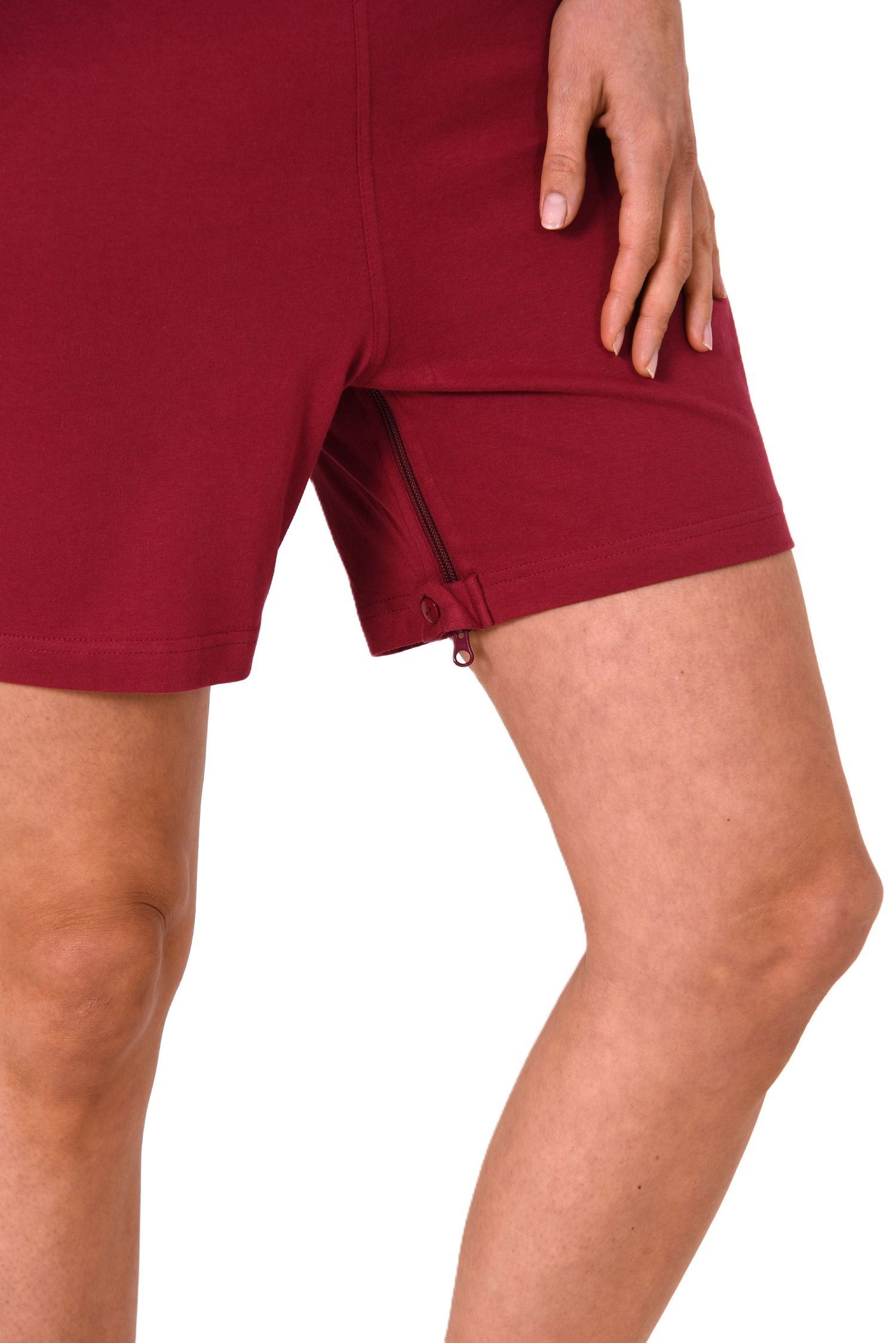 Damen Pflegeoverall kurzarm Einteiler Schlafanzug mit Reissverschluss am Rücken und Bein Damen Pflegeoverall kurzarm Einteiler Schlafanzug mit Reissverschluss am Rücken und Bein
