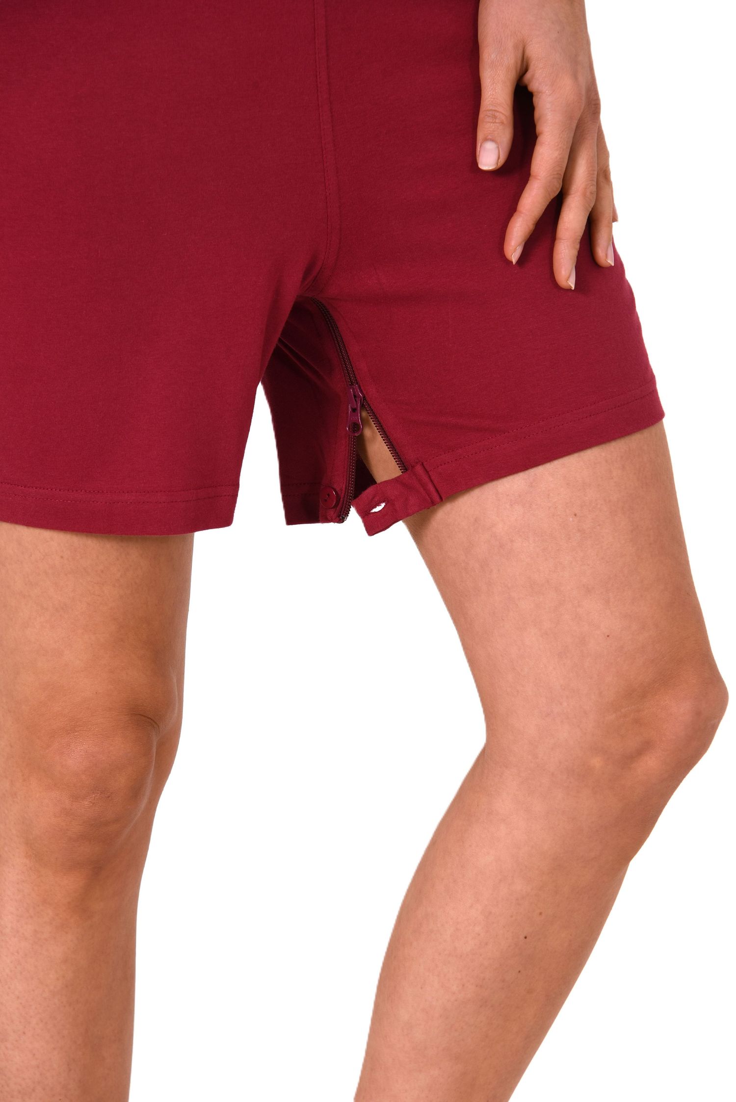 Damen Pflegeoverall kurzarm Einteiler Schlafanzug mit Reissverschluss am Rücken und Bein Damen Pflegeoverall kurzarm Einteiler Schlafanzug mit Reissverschluss am Rücken und Bein