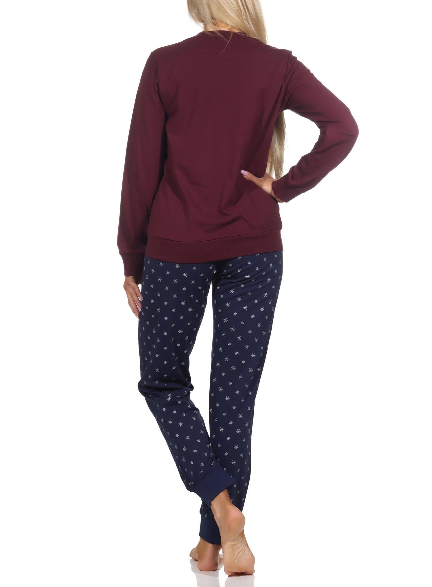 Normann Damen langarm Schlafanzug Pyjama mit Bündchen in winterlicher Optik Normann Damen langarm Schlafanzug Pyjama mit Bündchen in winterlicher Optik