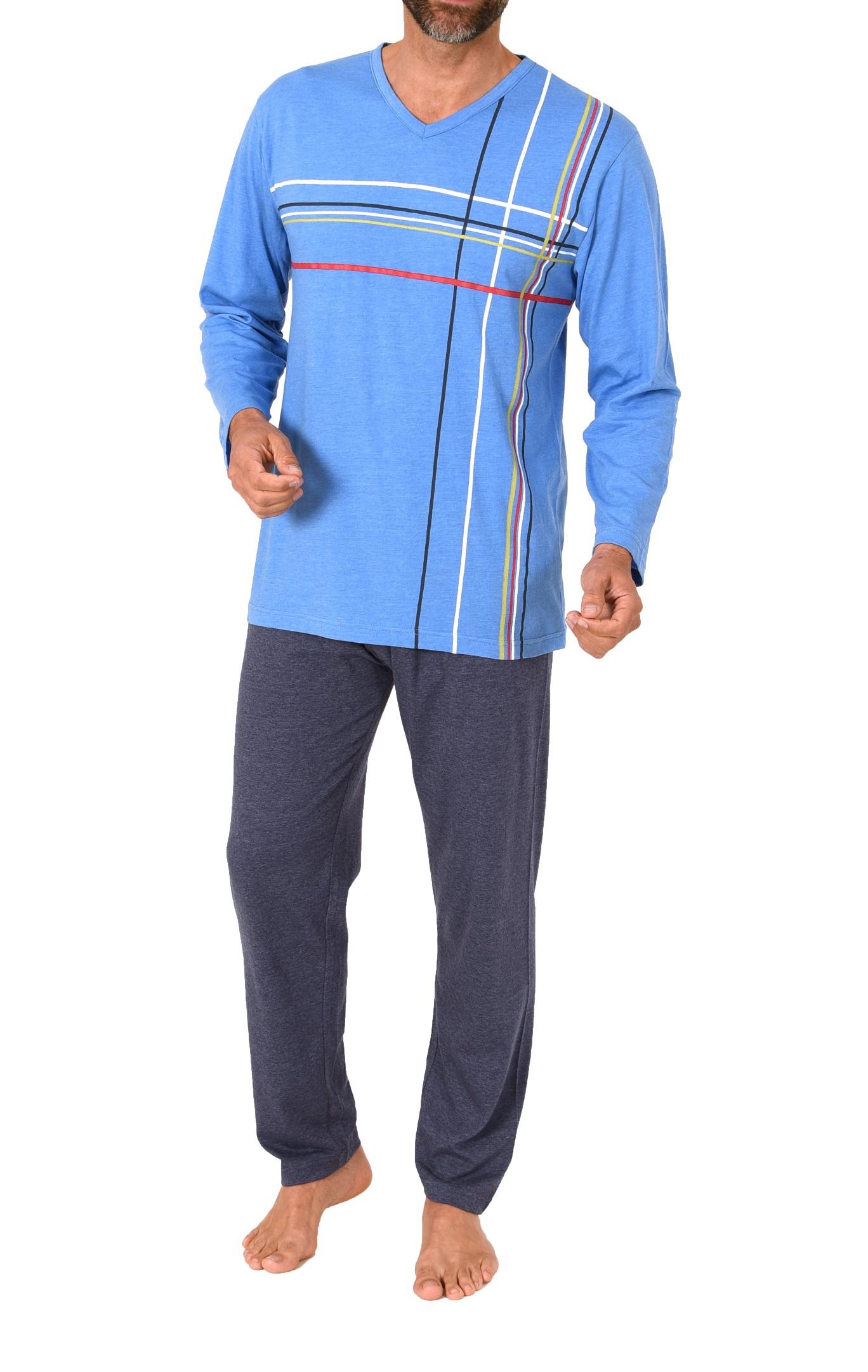 Normann Herren langarm Schlafanzug Pyjama mit eleganten Frontprint im zeitlosen Design