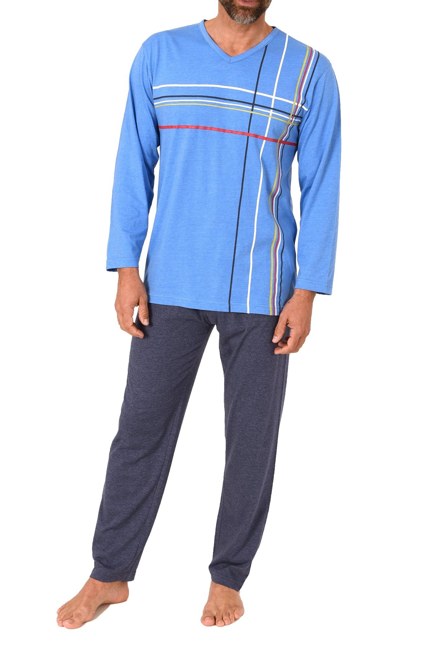 Normann Herren langarm Schlafanzug Pyjama mit eleganten Frontprint im zeitlosen Design