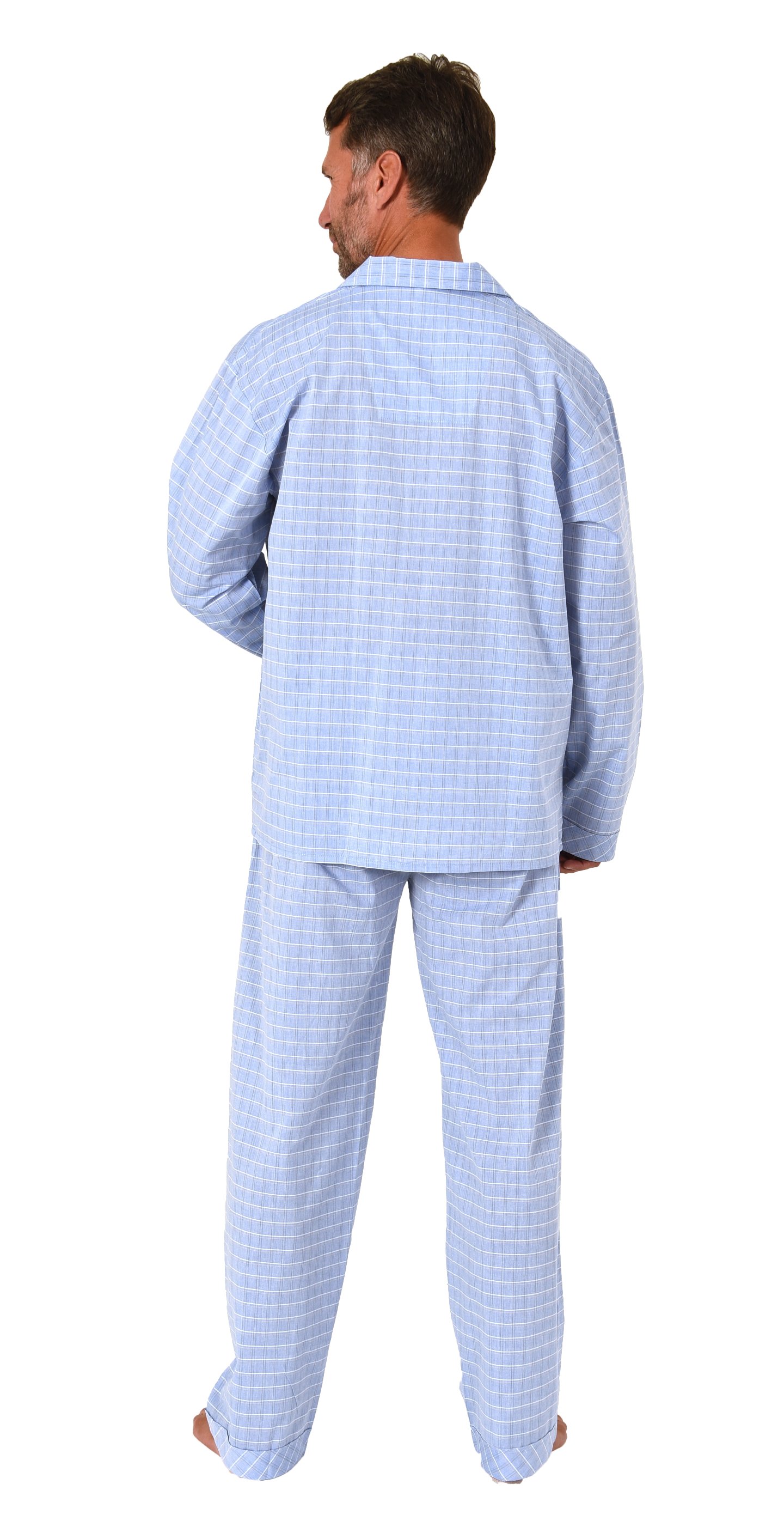 Normann Herren langarm Schlafanzug gewebt, durchknöpfbarer Pyjama – auch in Übergröße
