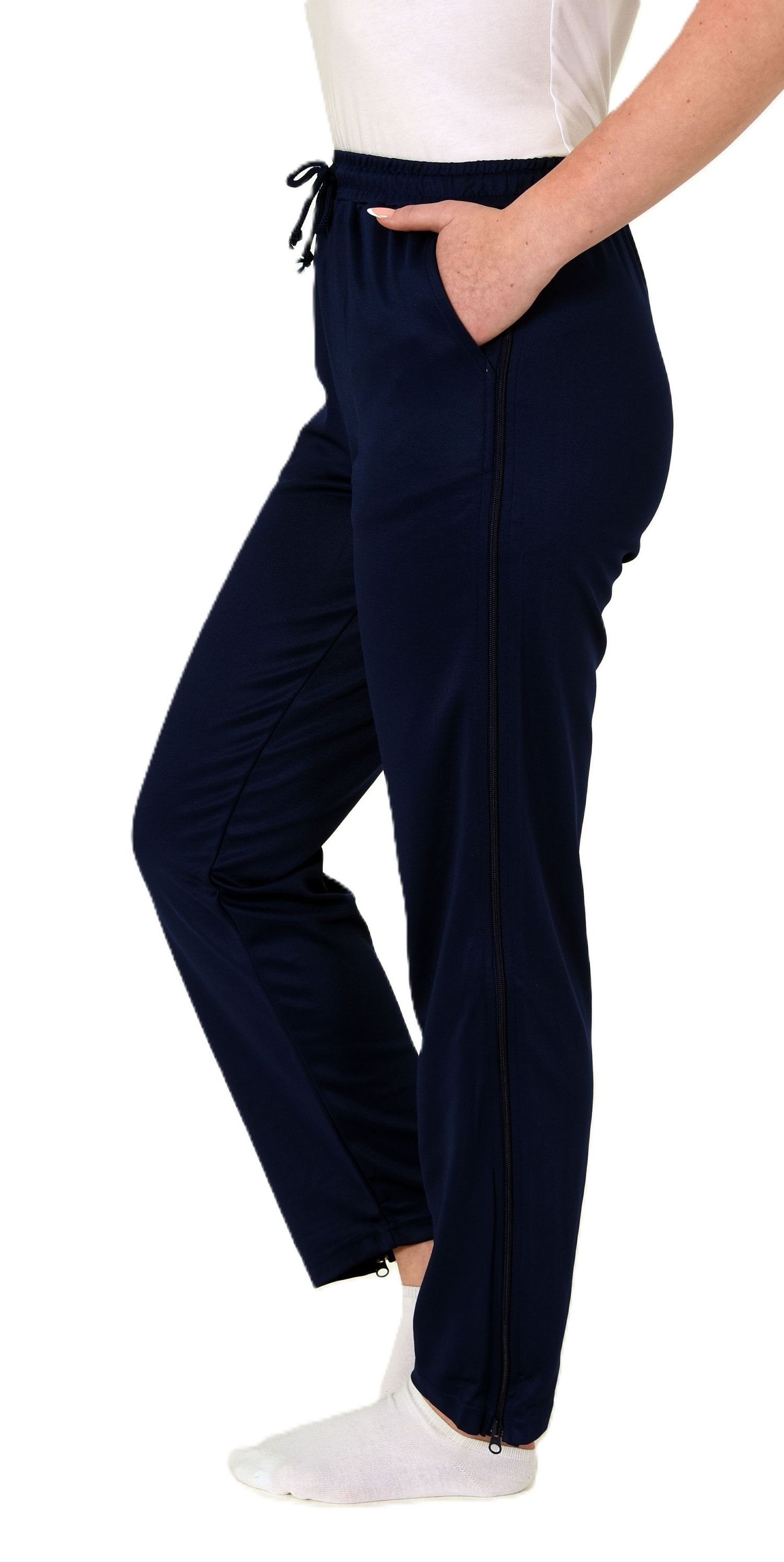 Damen Rehahose mit seitlichen Reißverschluß Jogginghose für Reha, Physio, Gipsbein