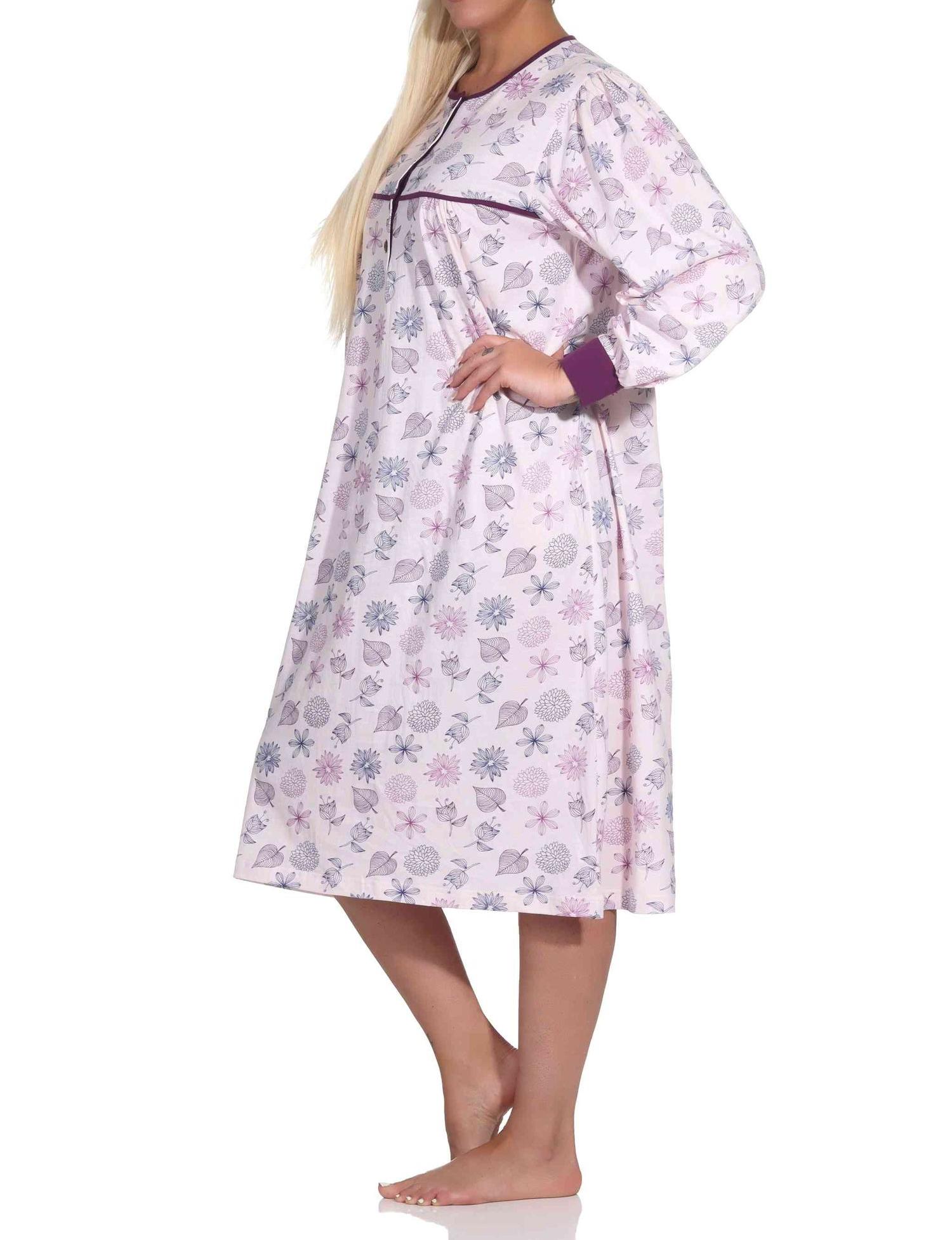 Damen langarm Nachthemd im klassischen fraulichen Design mit Knopfleiste am Hals Normann Damen langarm Nachthemd im klassischen fraulichen Design mit Knopfleiste am Hals