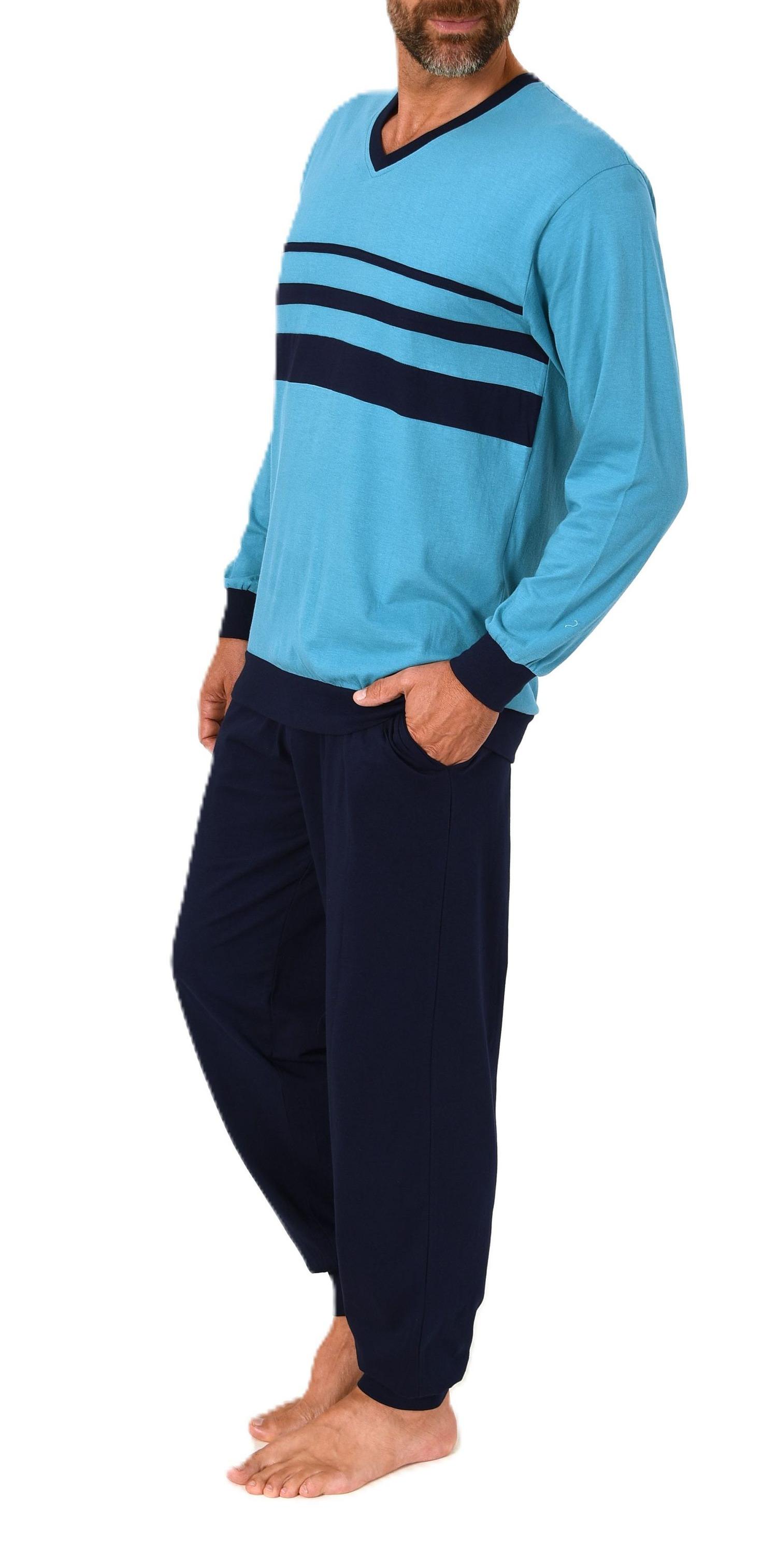 Normann Herren Schlafanzug lang Pyjama mit eleganten Front-Streifen – auch in Übergröße Normann Herren Schlafanzug lang Pyjama mit eleganten Front-Streifen – auch in Übergröße