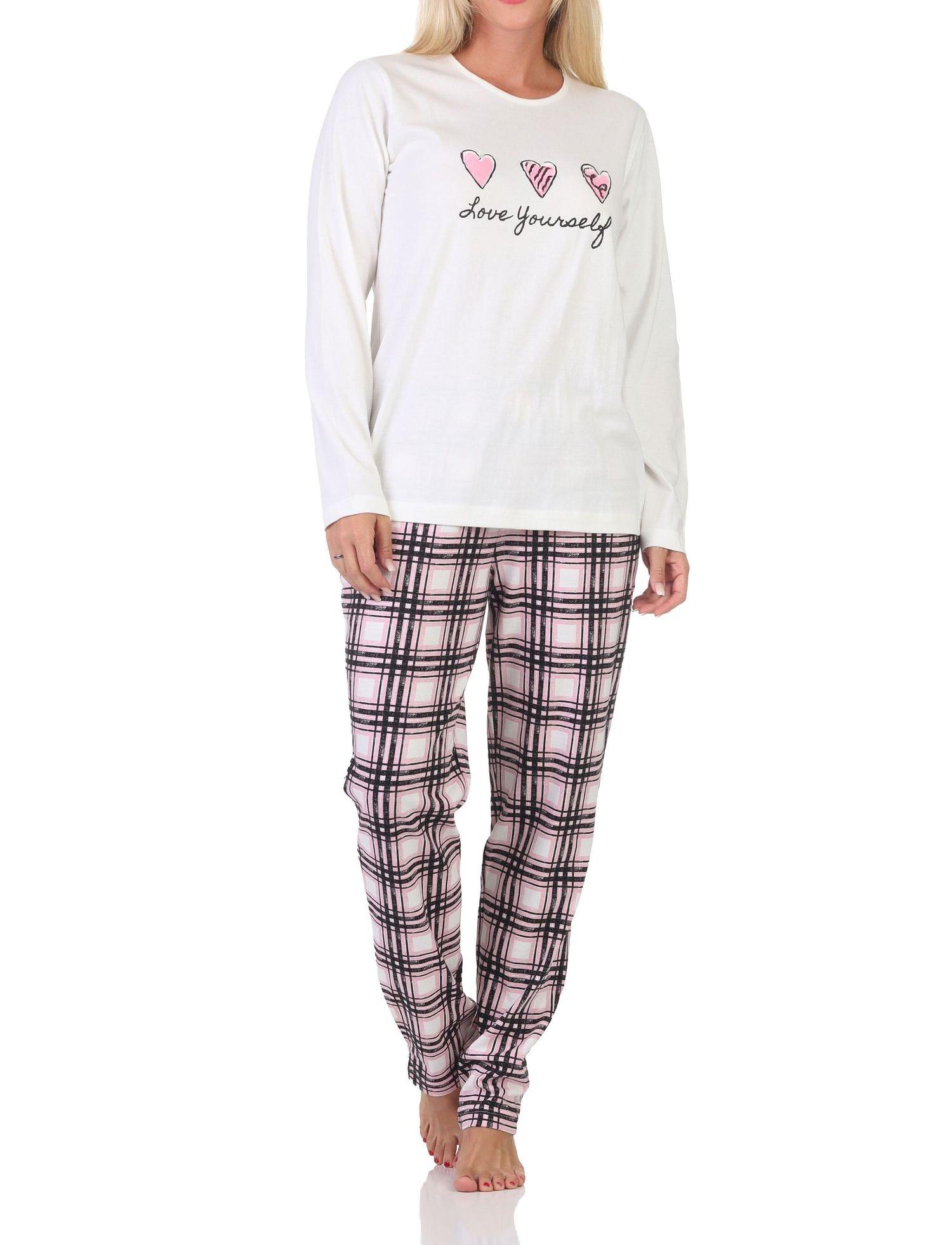 Normann Damen Schlafanzug mit karierter Pyjama-Hose aus Jersey - auch in Übergrößen Normann Damen Schlafanzug mit karierter Pyjama-Hose aus Jersey - auch in Übergrößen