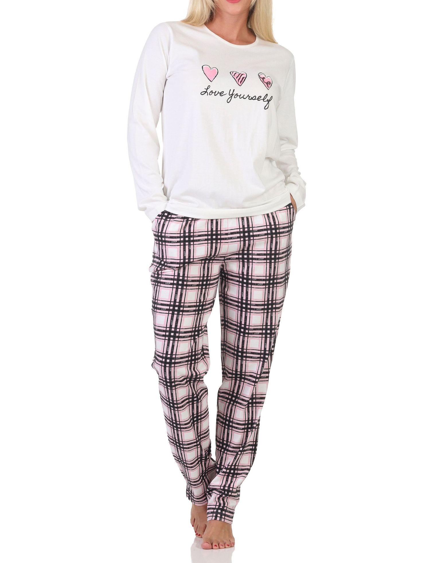 Normann Damen Schlafanzug mit karierter Pyjama-Hose aus Jersey - auch in Übergrößen Normann Damen Schlafanzug mit karierter Pyjama-Hose aus Jersey - auch in Übergrößen