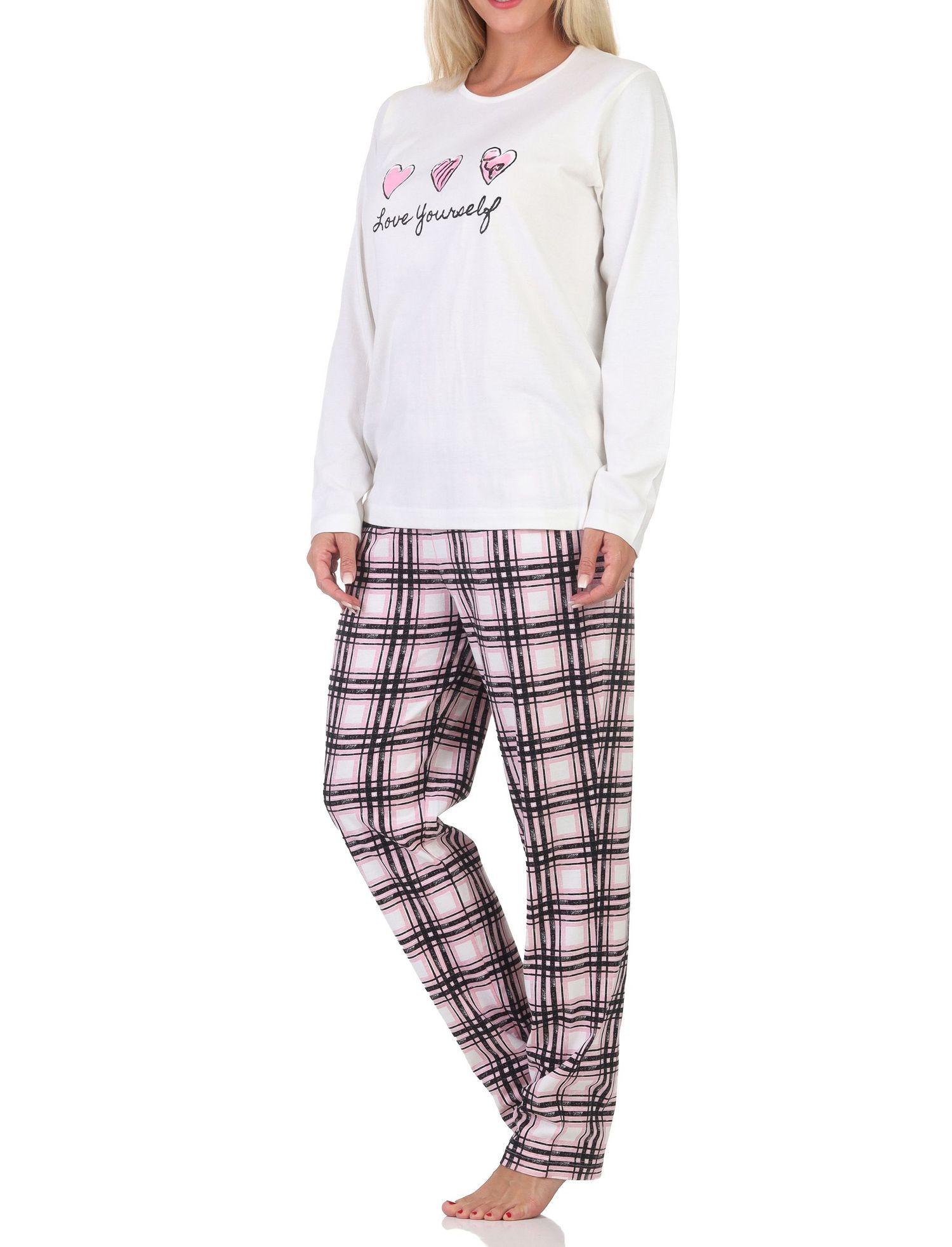 Normann Damen Schlafanzug mit karierter Pyjama-Hose aus Jersey - auch in Übergrößen Normann Damen Schlafanzug mit karierter Pyjama-Hose aus Jersey - auch in Übergrößen