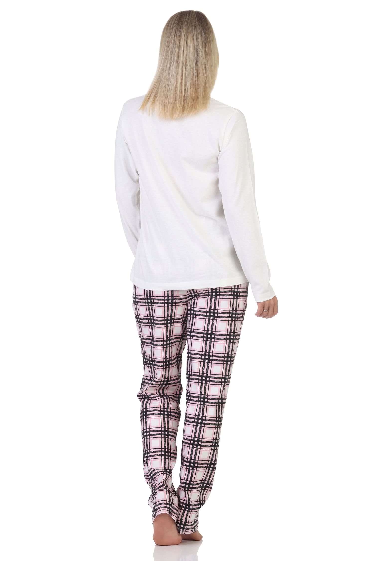 Normann Damen Schlafanzug mit karierter Pyjama-Hose aus Jersey - auch in Übergrößen