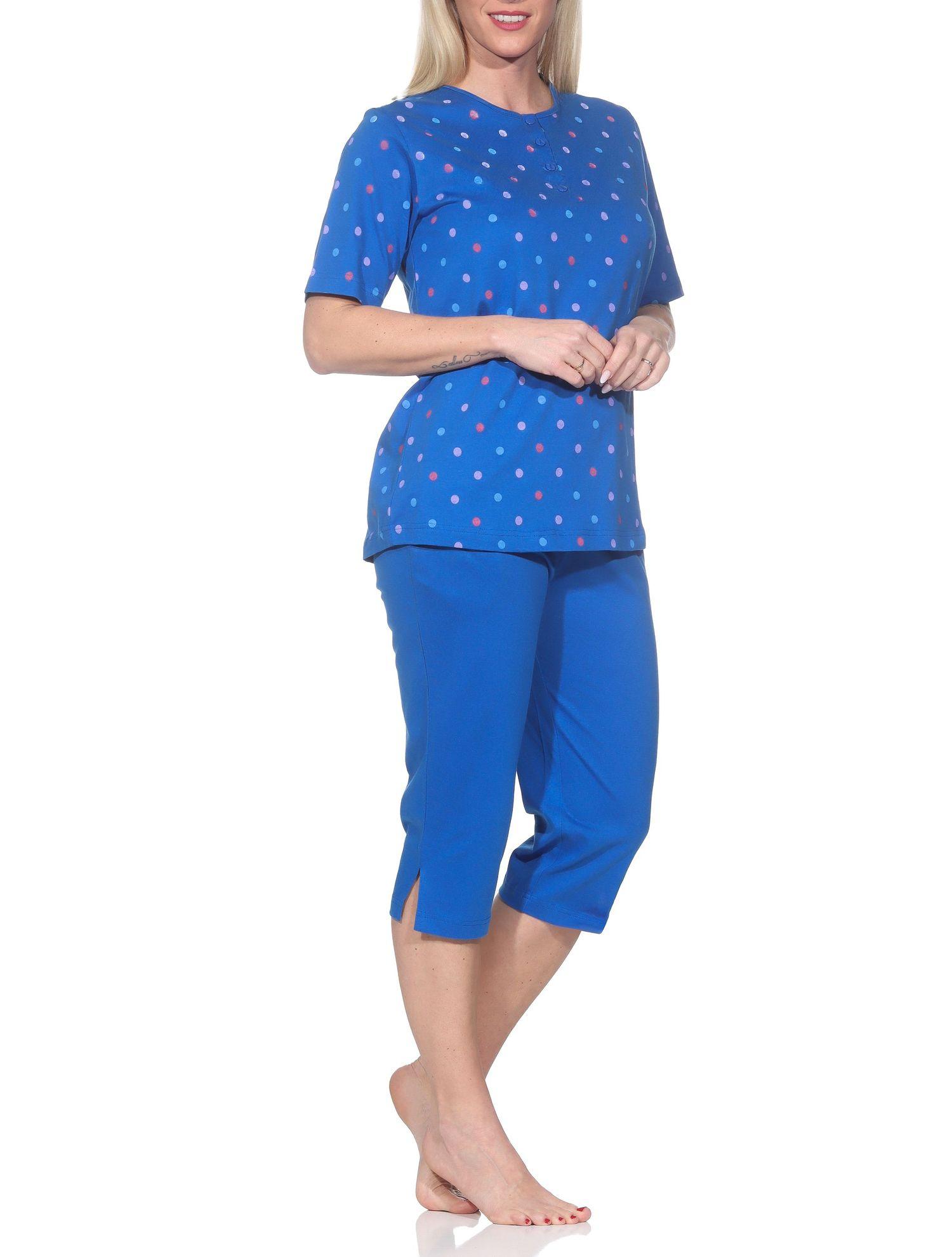 Normann Damen kurzarm Schlafanzug Capri Pyjama in Tupfen-Punkte Optik - auch in Übergröße