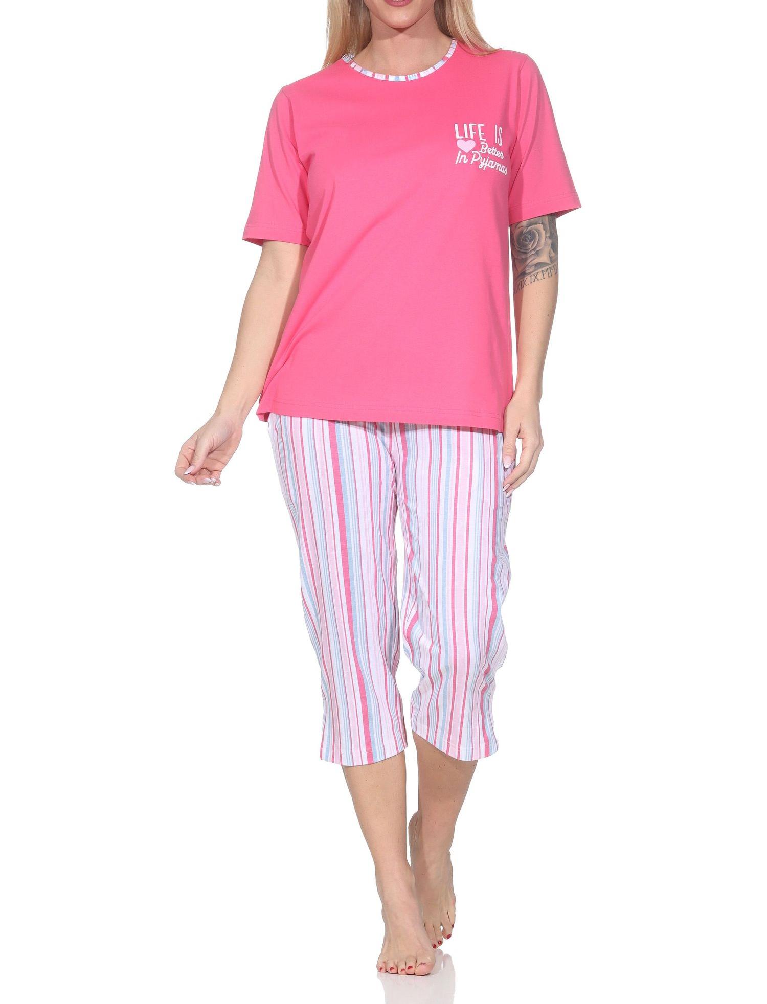 Normann Damen Capri Schlafanzug kurzarm Pyjama in edler Streifenoptik – auch in Übergröße Normann Damen Capri Schlafanzug kurzarm Pyjama in edler Streifenoptik – auch in Übergröße