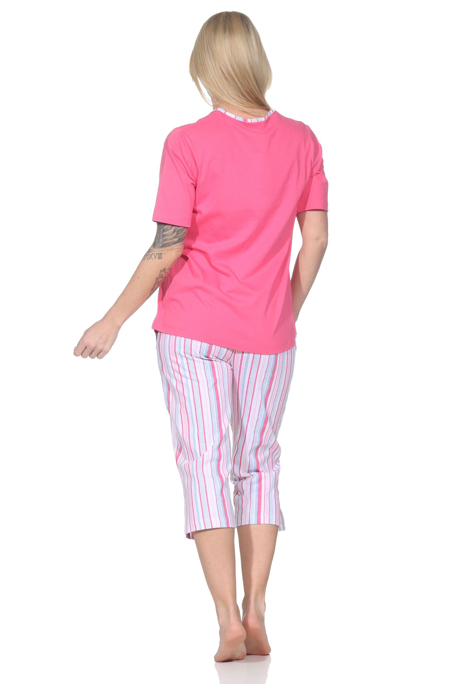 Normann Damen Capri Schlafanzug kurzarm Pyjama in edler Streifenoptik – auch in Übergröße Normann Damen Capri Schlafanzug kurzarm Pyjama in edler Streifenoptik – auch in Übergröße