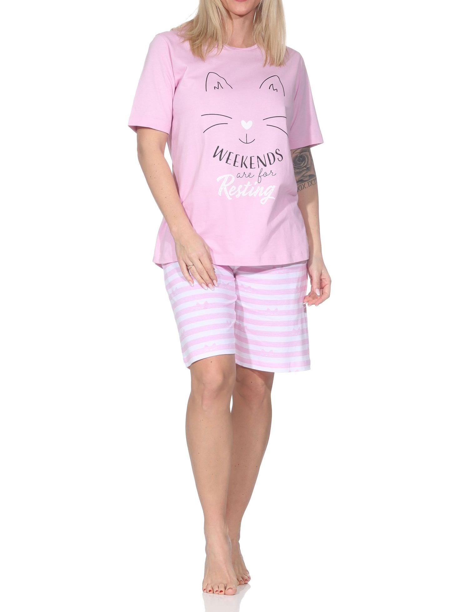 Normann Damen kurzarm Schlafanzug Shorty Pyjama in Katzen Optik – auch in Übergrößen Normann Damen kurzarm Schlafanzug Shorty Pyjama in Katzen Optik – auch in Übergrößen