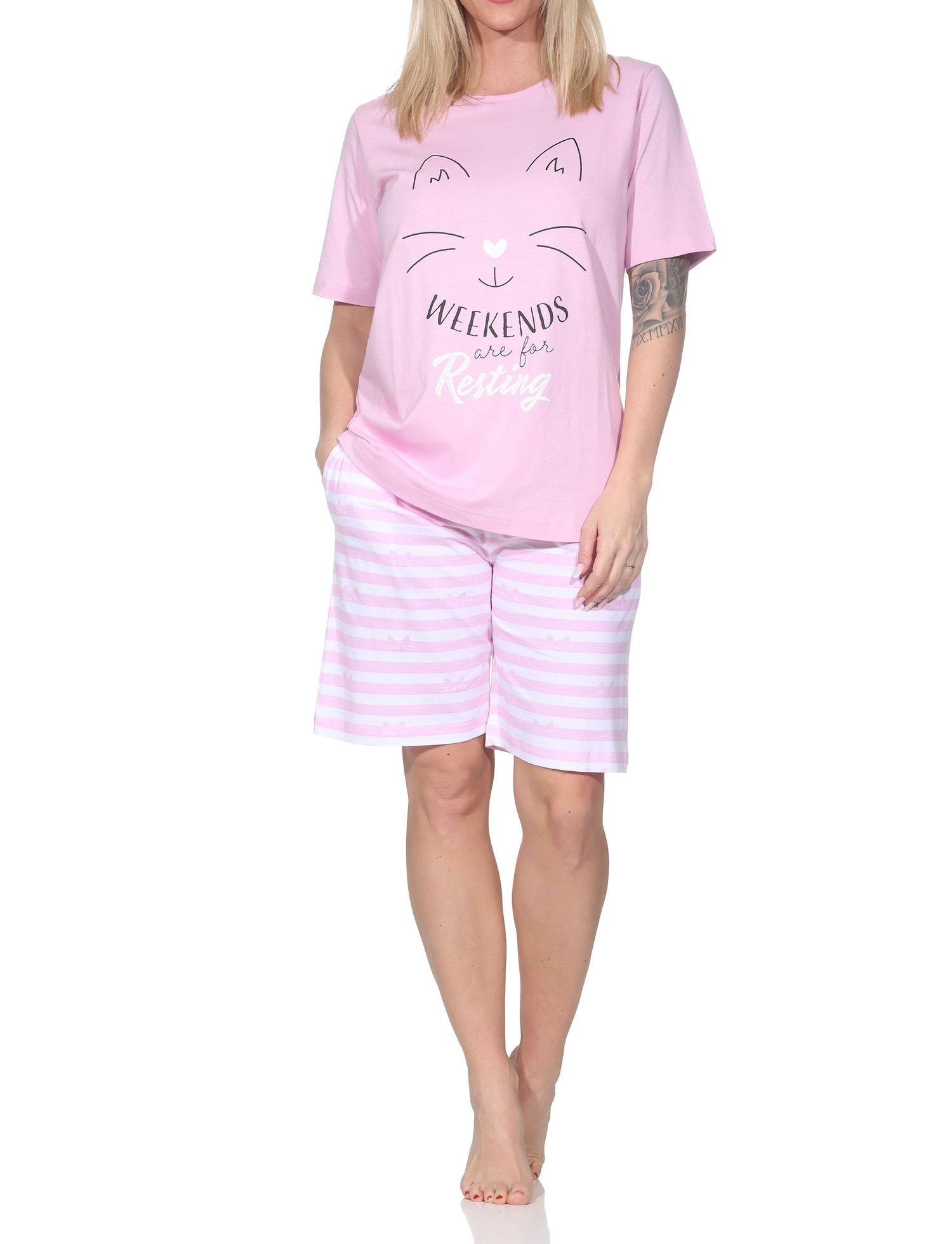 Normann Damen kurzarm Schlafanzug Shorty Pyjama in Katzen Optik – auch in Übergrößen Normann Damen kurzarm Schlafanzug Shorty Pyjama in Katzen Optik – auch in Übergrößen