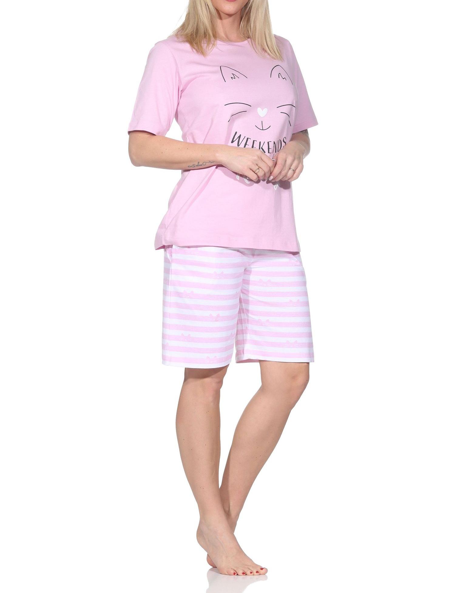 Normann Damen kurzarm Schlafanzug Shorty Pyjama in Katzen Optik – auch in Übergrößen Normann Damen kurzarm Schlafanzug Shorty Pyjama in Katzen Optik – auch in Übergrößen