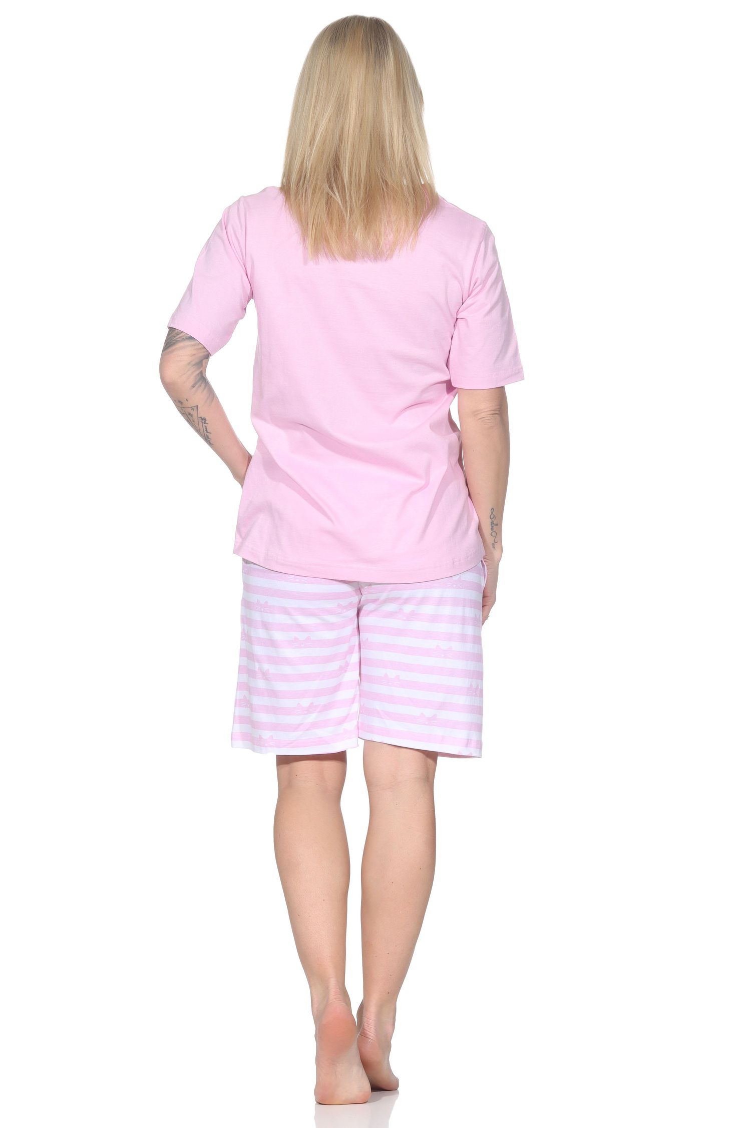 Normann Damen kurzarm Schlafanzug Shorty Pyjama in Katzen Optik – auch in Übergrößen