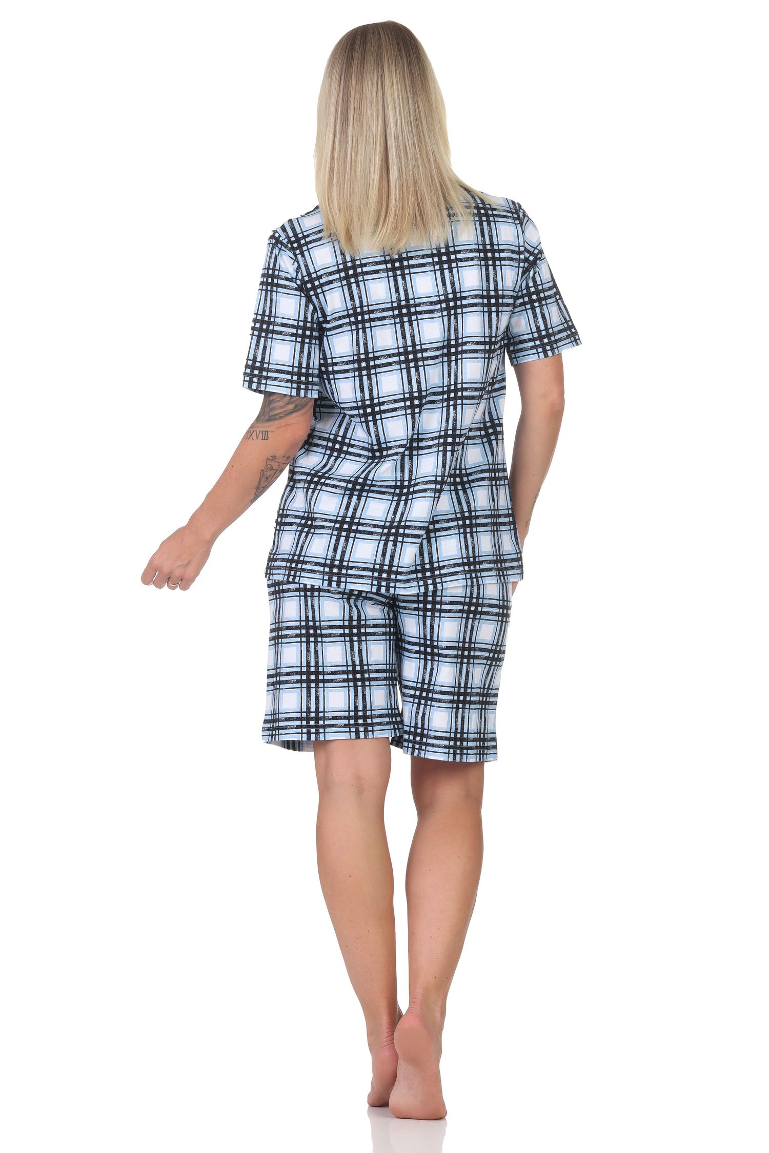 Normann Damen kurzarm Pyjama Shorty zum durchknöpfen in Karo Optik - auch in Übergröße