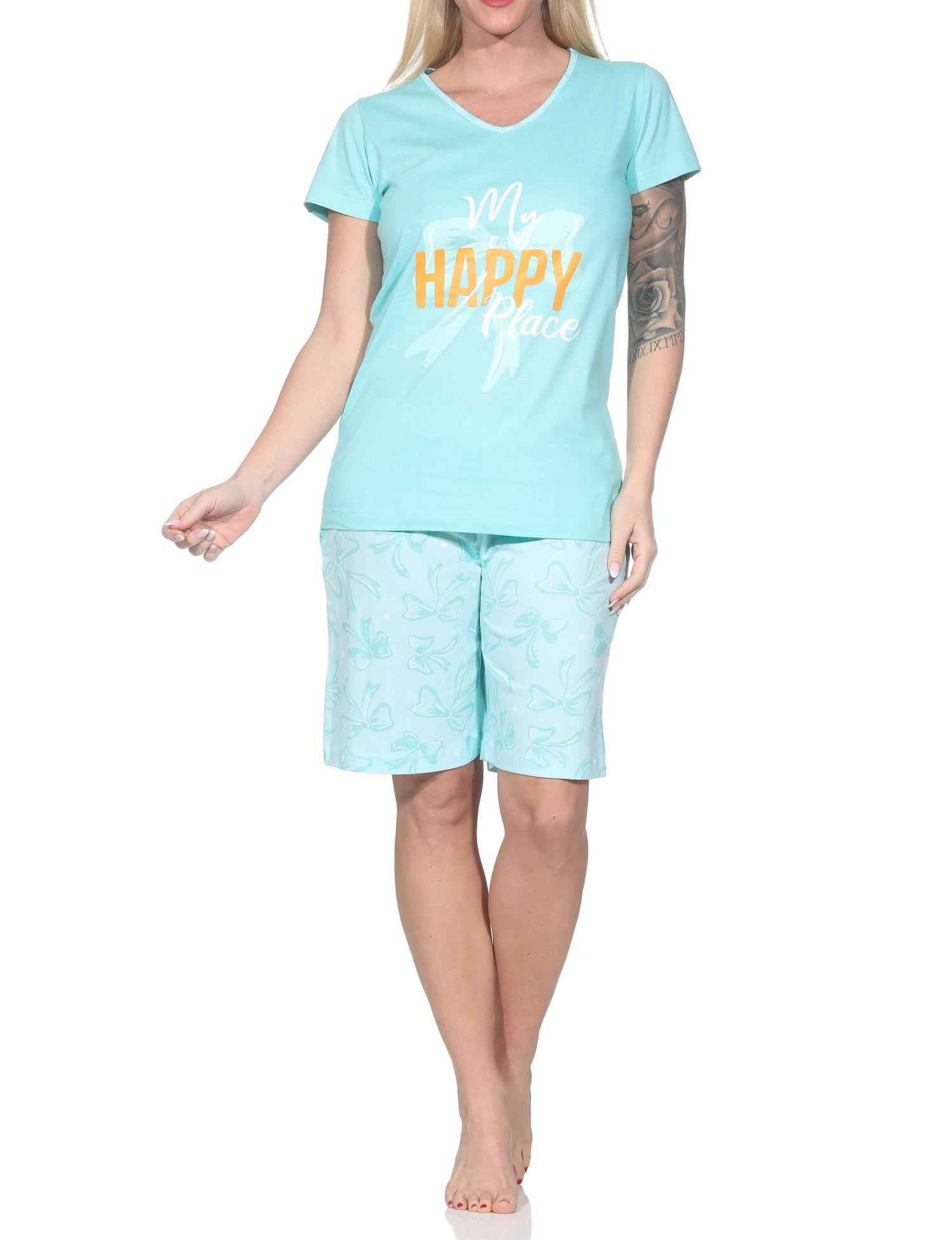 Normann Damen Schlafanzug kurzarm Shorty Pyjama in edler Optik mit Schleifen als Motiv Normann Damen Schlafanzug kurzarm Shorty Pyjama in edler Optik mit Schleifen als Motiv