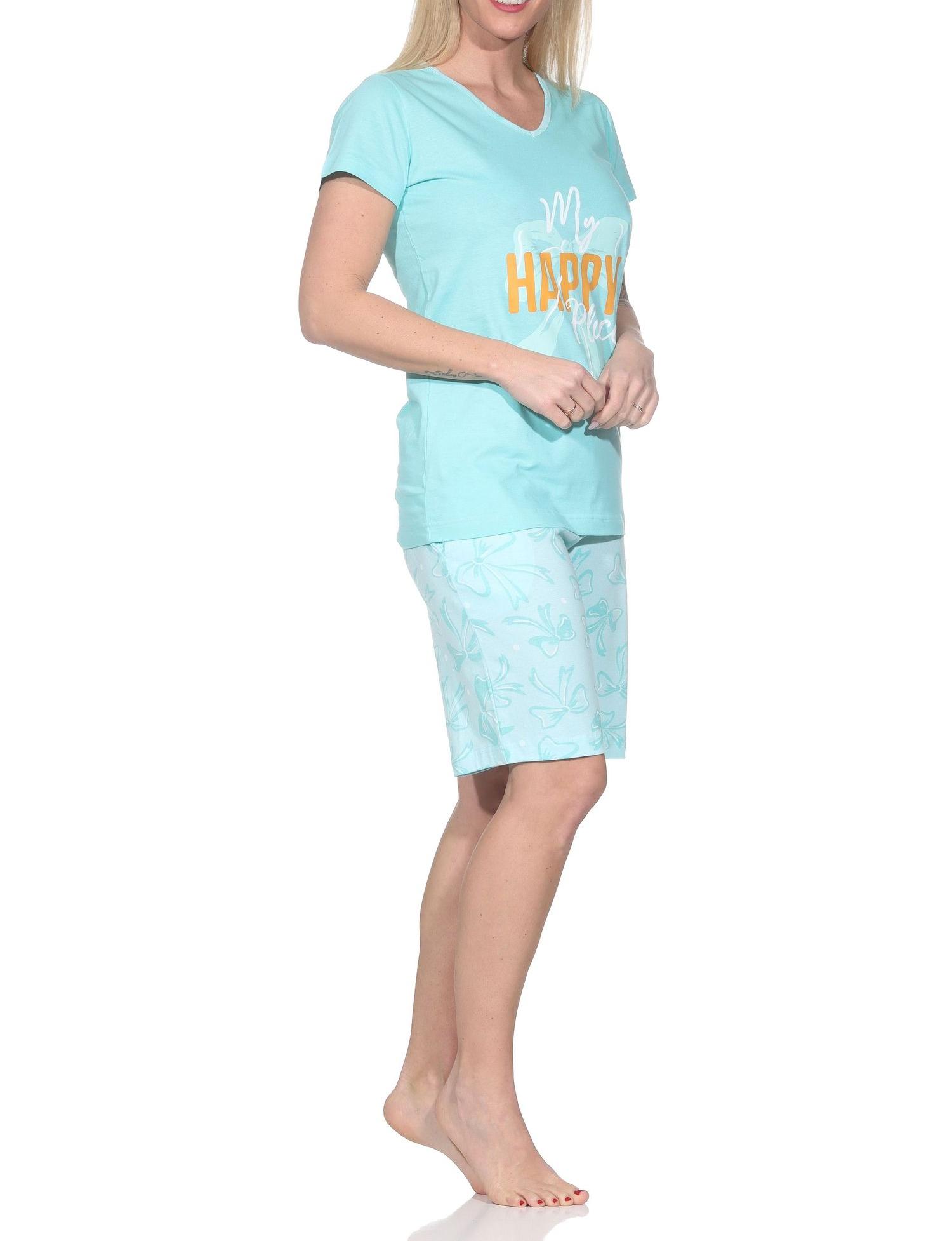 Normann Damen Schlafanzug kurzarm Shorty Pyjama in edler Optik mit Schleifen als Motiv Normann Damen Schlafanzug kurzarm Shorty Pyjama in edler Optik mit Schleifen als Motiv