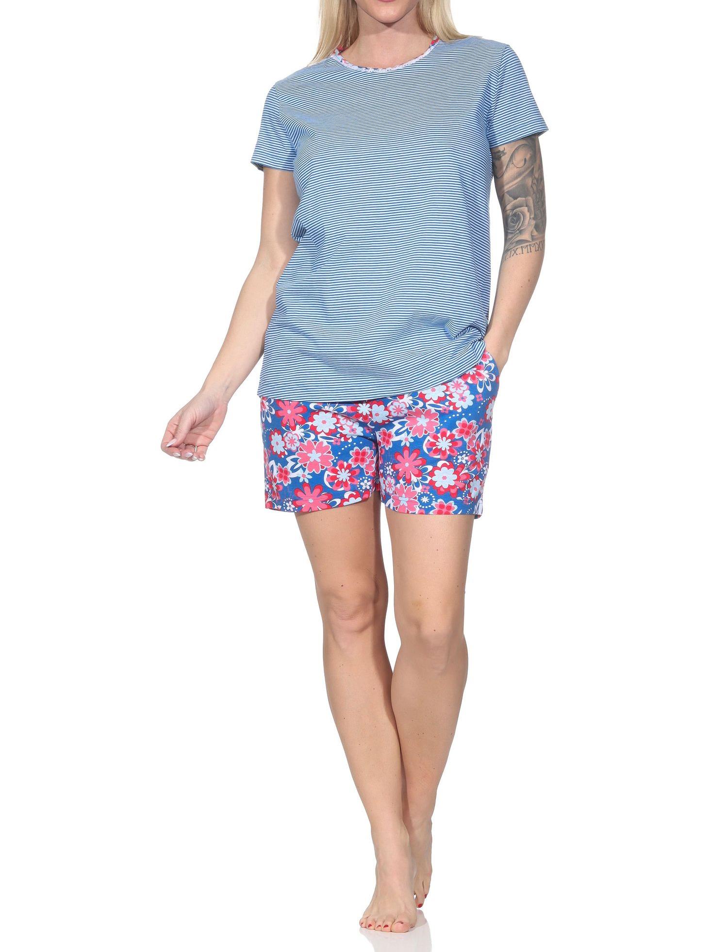 Normann Damen kurzarm Schlafanzug Shorty Pyjama, Oberteil gestreift – auch in Übergrößen Normann Damen kurzarm Schlafanzug Shorty Pyjama, Oberteil gestreift – auch in Übergrößen