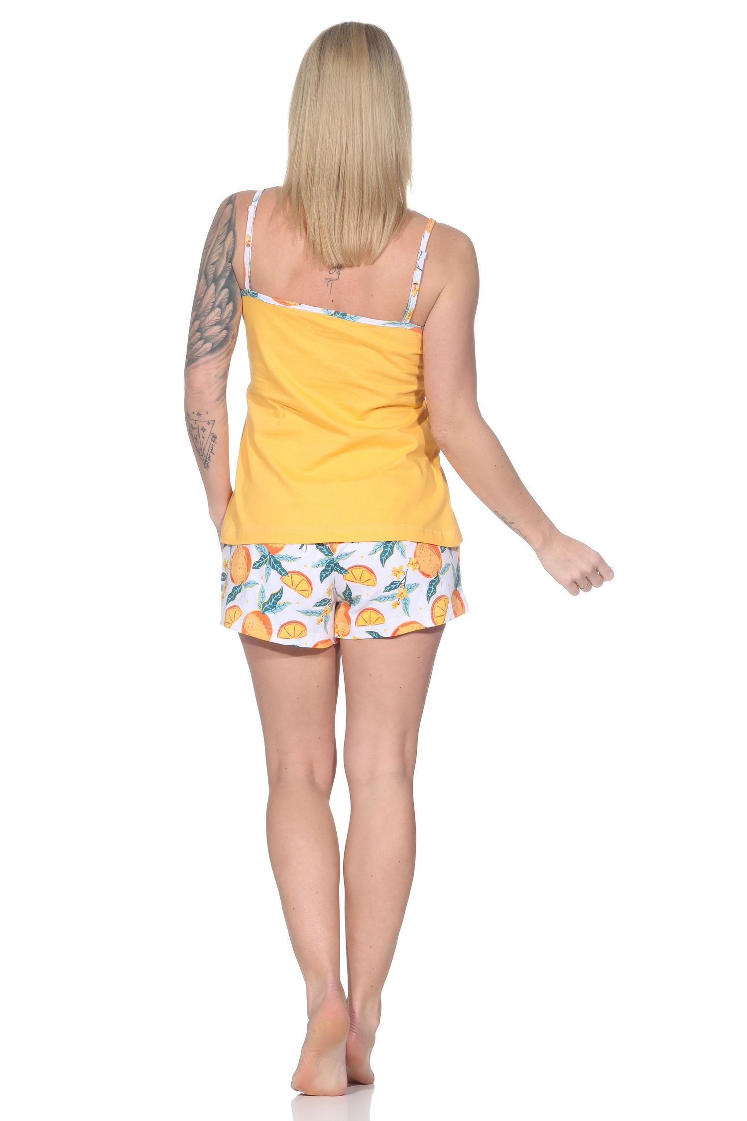 Normann Damen Schlafanzug Shorty Pyjama in frischer Optik und mit Spaghetti-Träger Top Normann Damen Schlafanzug Shorty Pyjama in frischer Optik und mit Spaghetti-Träger Top