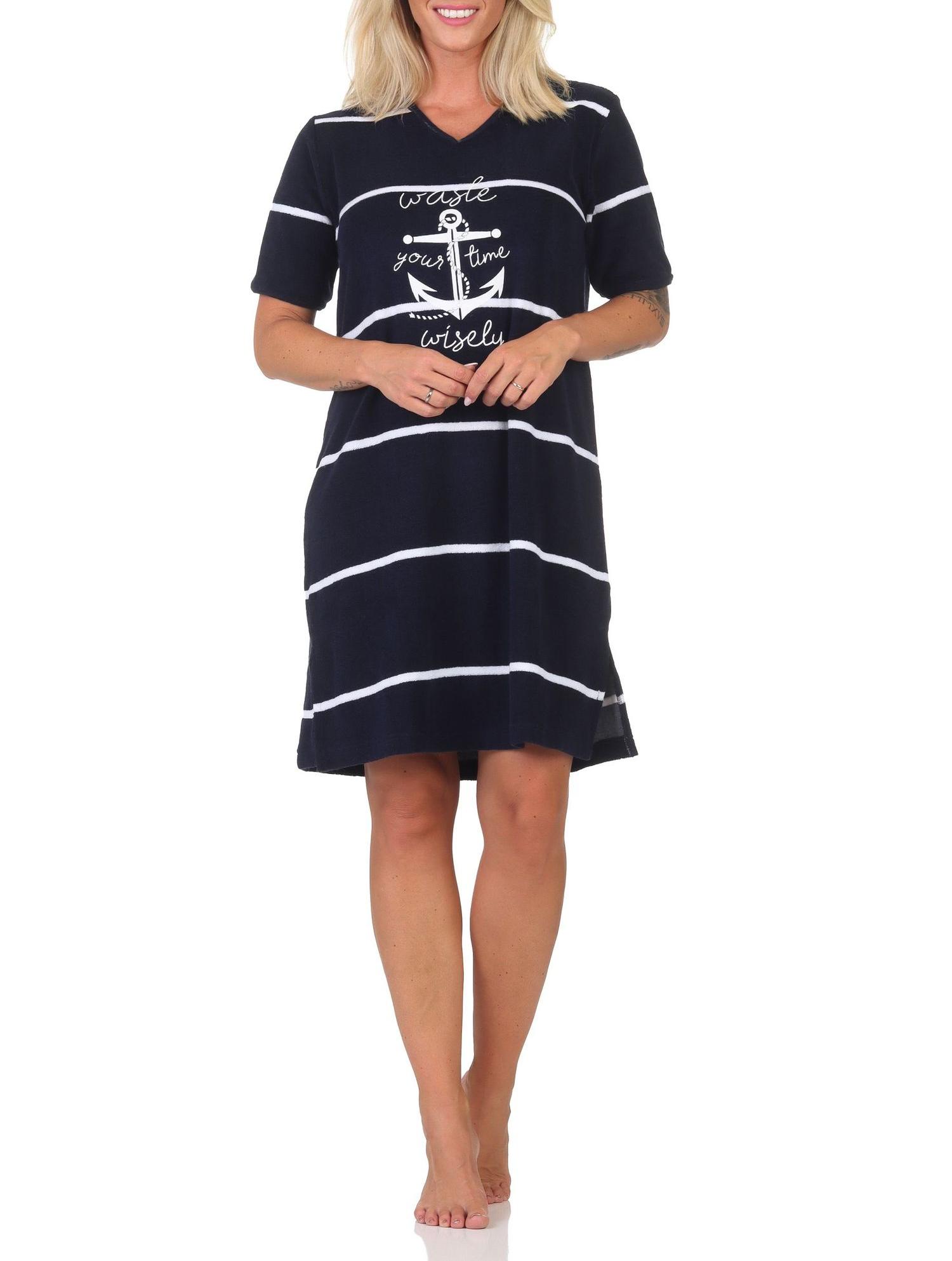 Normann Damen Frottee Nachthemd in maritimer Optik mit Anker Motiv – auch in Übergröße Normann Damen Frottee Nachthemd in maritimer Optik mit Anker Motiv – auch in Übergröße