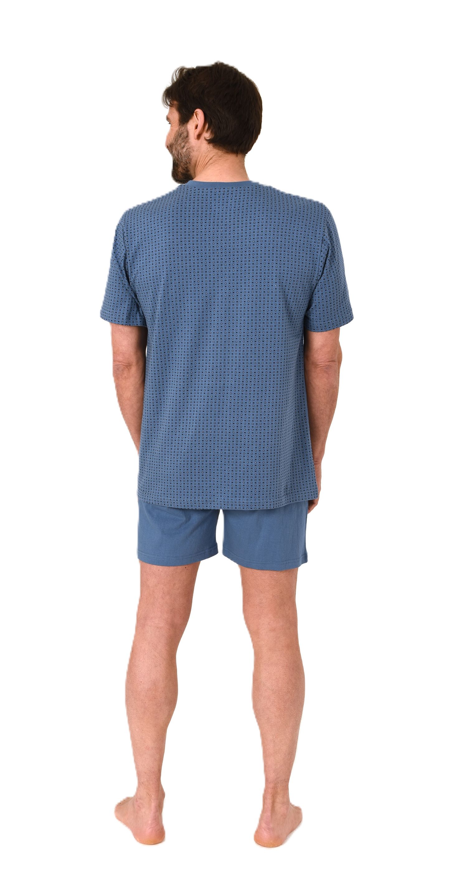 Normann Herren kurzarm Schlafanzug Shorty Pyjama in eleganten Minimal-Print und V-Hals