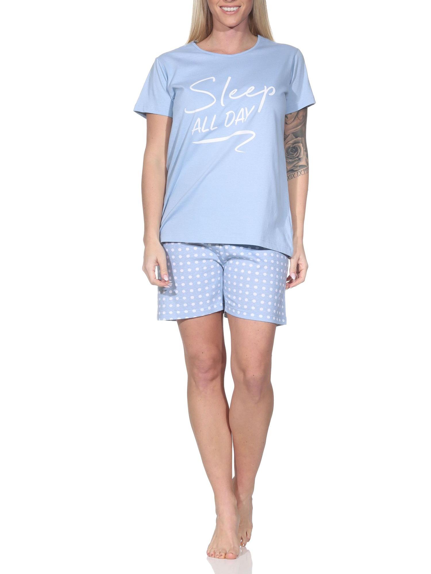 Normann Damen Schlafanzug kurzarm Shorty Pyjama mit kurzer Pyjamahose in Punkte-Optik
