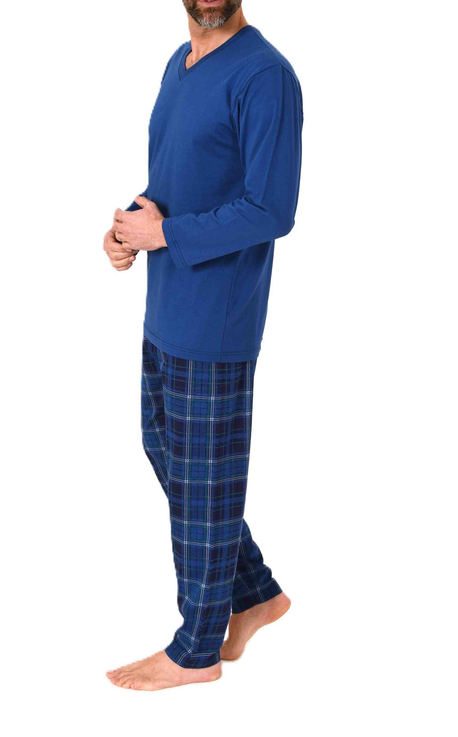 Normann Herren Schlafanzug langarm mit Jersey Pyjama Hose in karierter Optik Normann Herren Schlafanzug langarm mit Jersey Pyjama Hose in karierter Optik