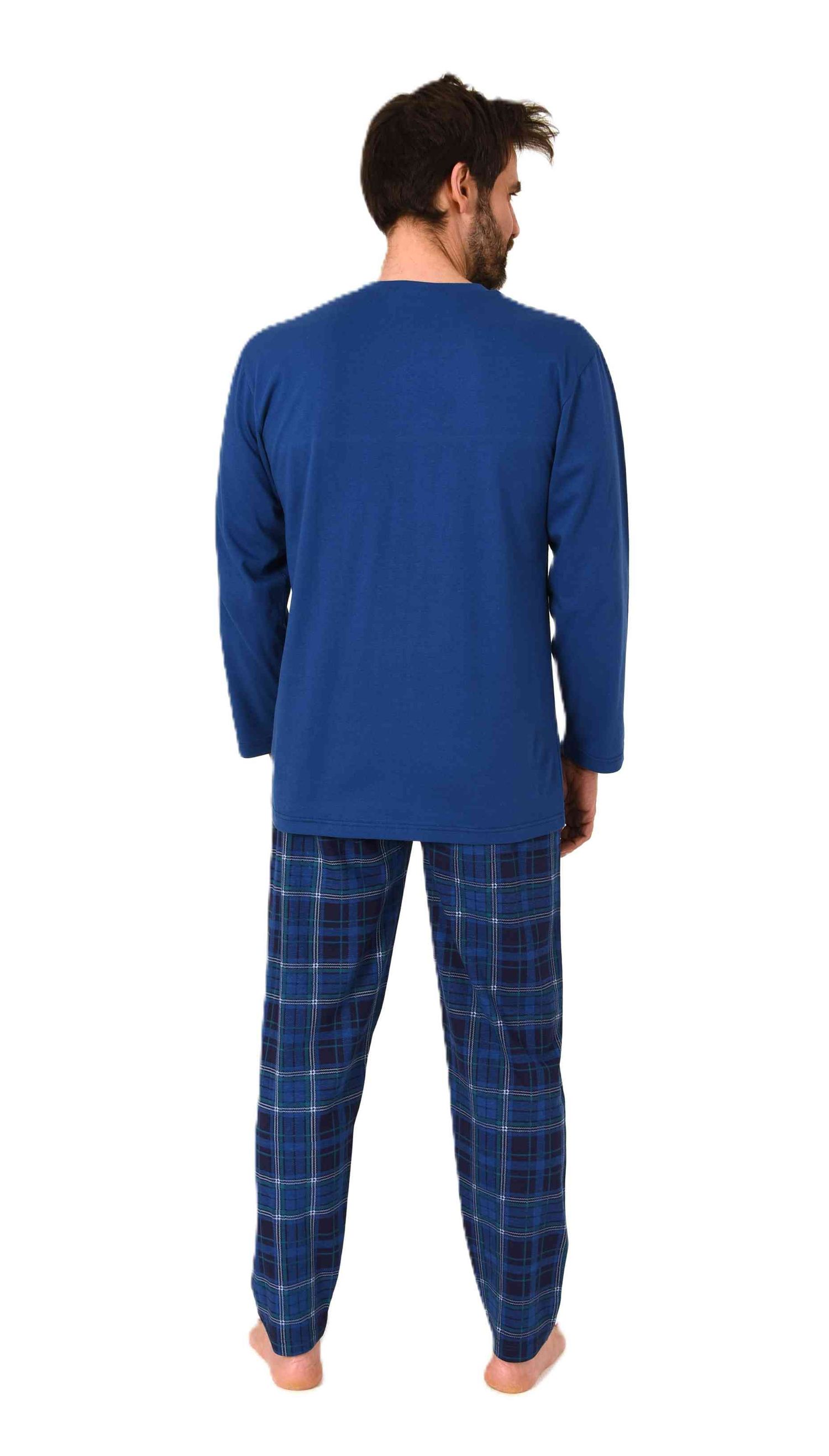 Normann Herren Schlafanzug langarm mit Jersey Pyjama Hose in karierter Optik Normann Herren Schlafanzug langarm mit Jersey Pyjama Hose in karierter Optik