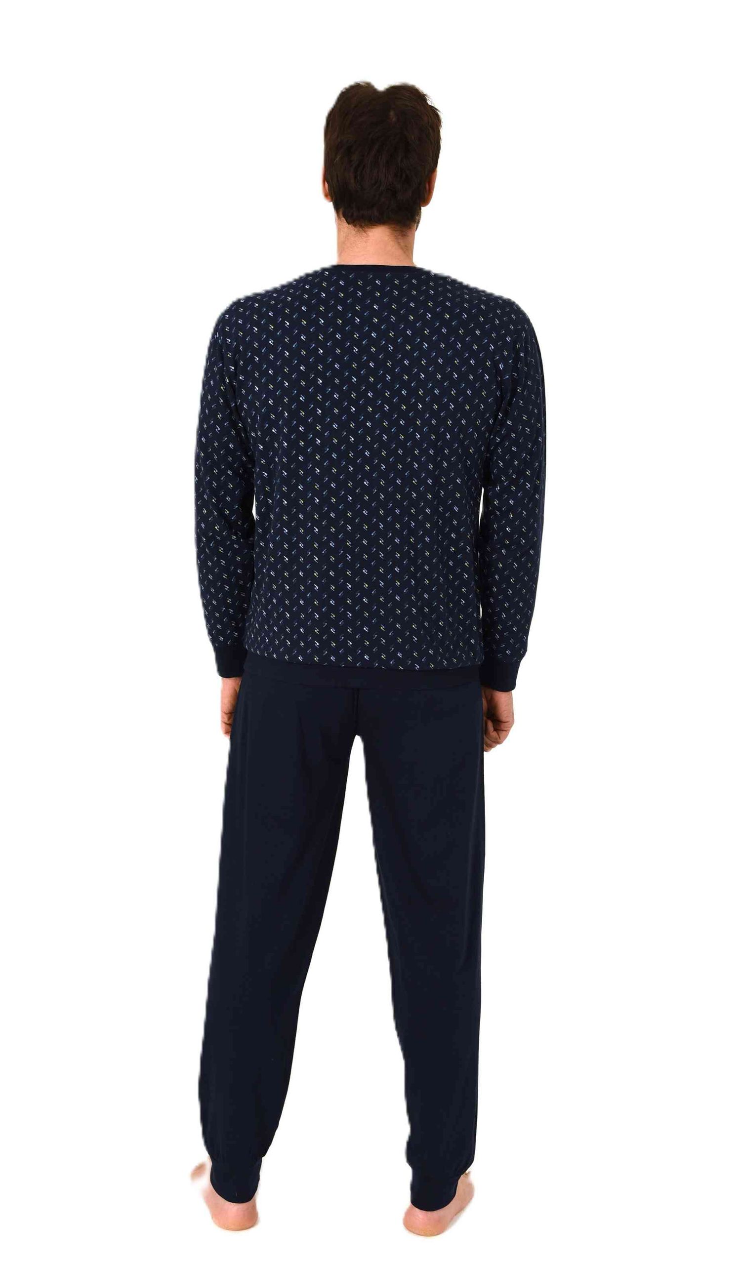 Normann Herren langarm Schlafanzug mit Bündchen Pyjama in edler Minimal Print Optik
