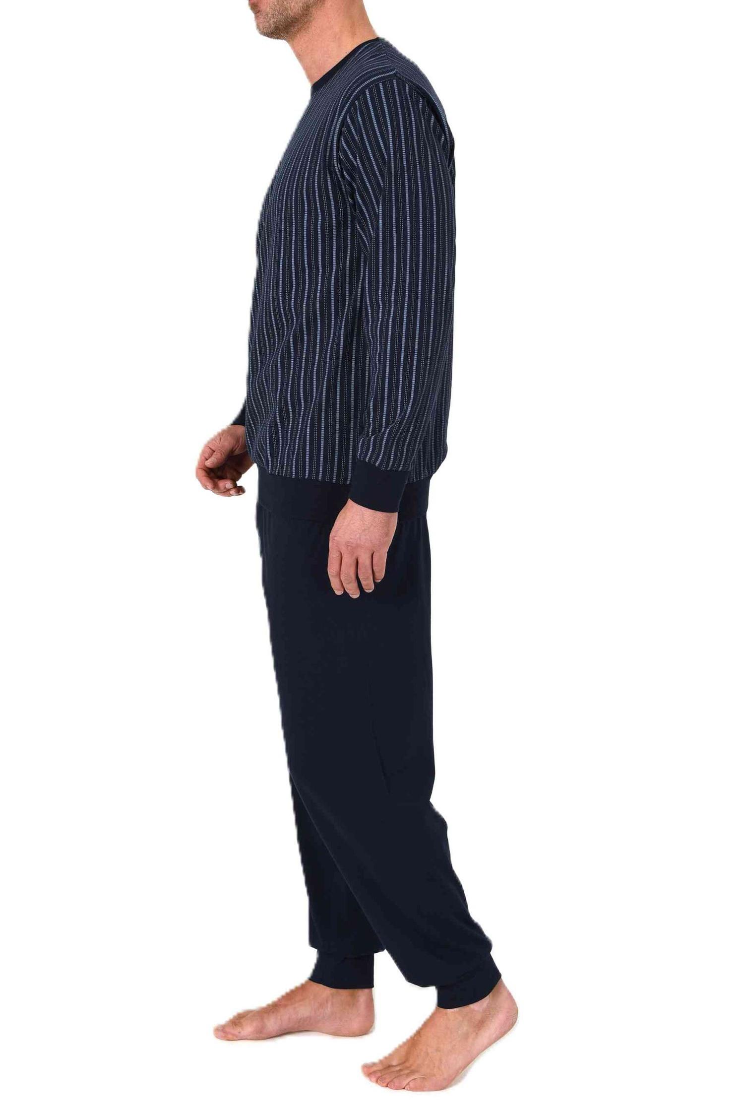 Normann Herren Schlafanzug langarm Pyjama mit Bündchen in zeitloser Minimal Print Optik Normann Herren Schlafanzug langarm Pyjama mit Bündchen in zeitloser Minimal Print Optik
