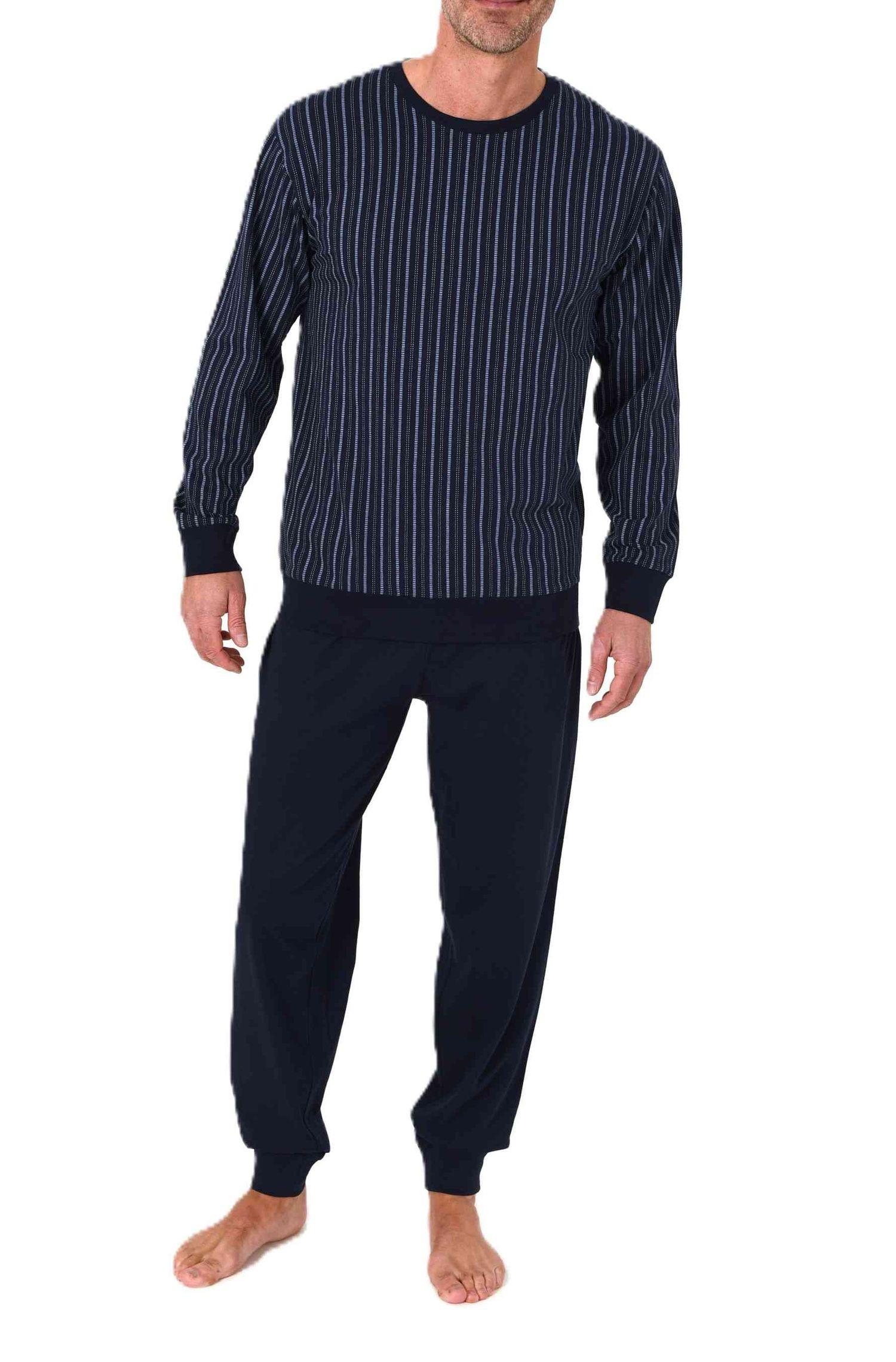 Normann Herren Schlafanzug langarm Pyjama mit Bündchen in zeitloser Minimal Print Optik