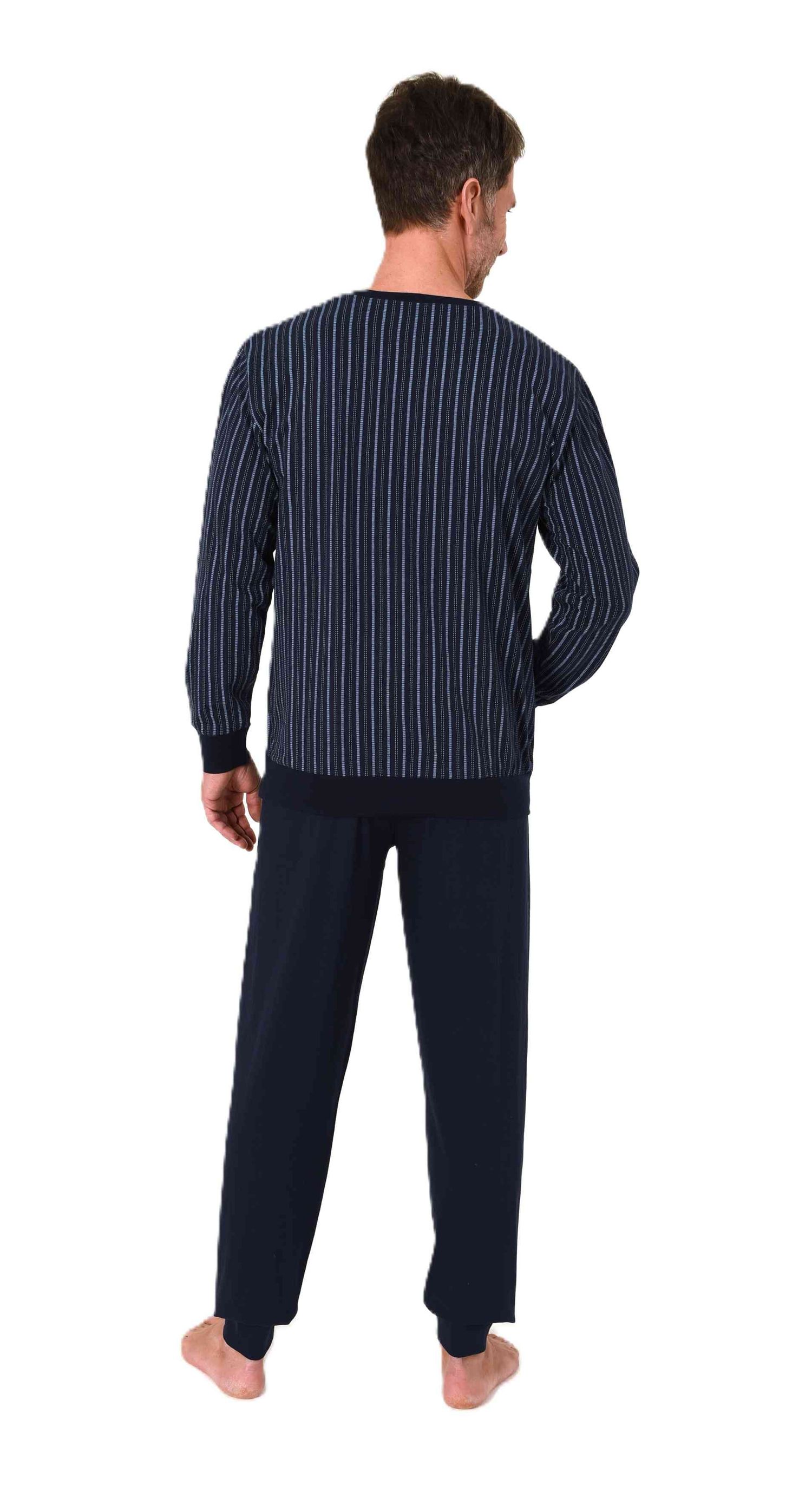 Normann Herren Schlafanzug langarm Pyjama mit Bündchen in zeitloser Minimal Print Optik